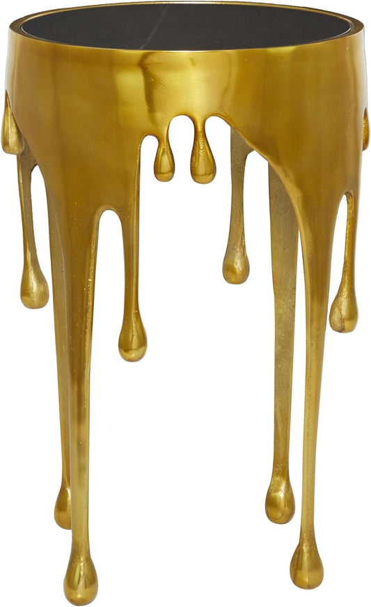 Deco 79 Aluminum Metal Abstract Melting Drip Accent Table with Melting Design and Shaded Glass Top, 16' x 16' x 25', Gold