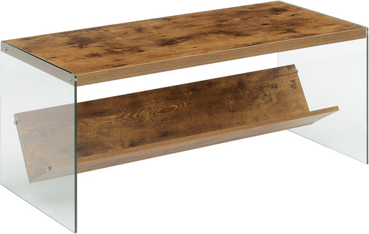 Convenience Concepts SoHo Glass Coffee Table 40" - Modern Living Room Table with Storage Shelf, Contemporary Coffee Table for Family Room, Barnwood