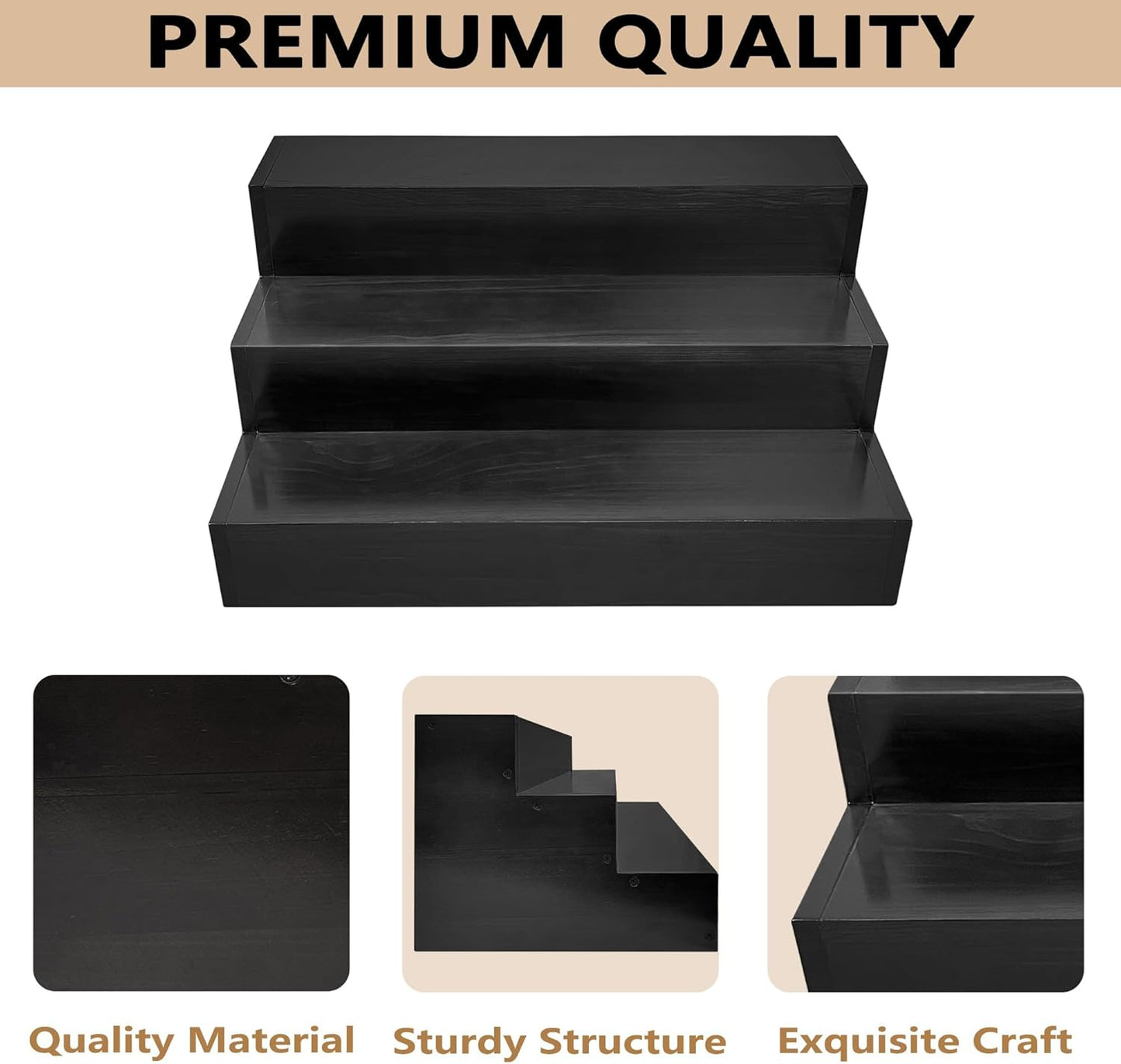 Royxen Wood Liquor Bottle Shelf 3 Tier Bar Shelf Freestanding Vintage Liquor Bar Stand for Home Bar Decor, 16" Black