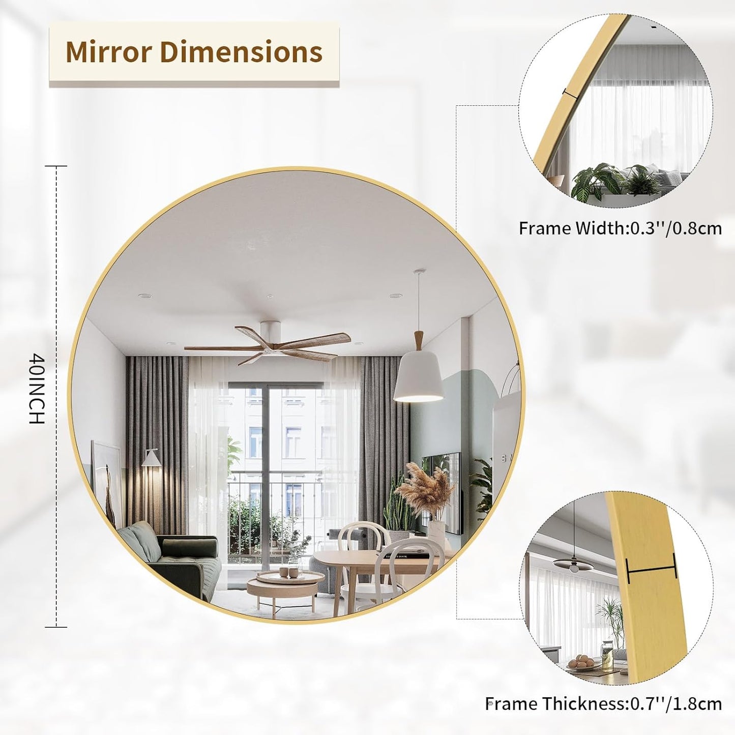 BEAUTYPEAK 40 Inch Round Mirror, Metal Frame Circle Mirror, Wall Mounted for Entryway, Bathroom, Vanity, Living Room, Gold