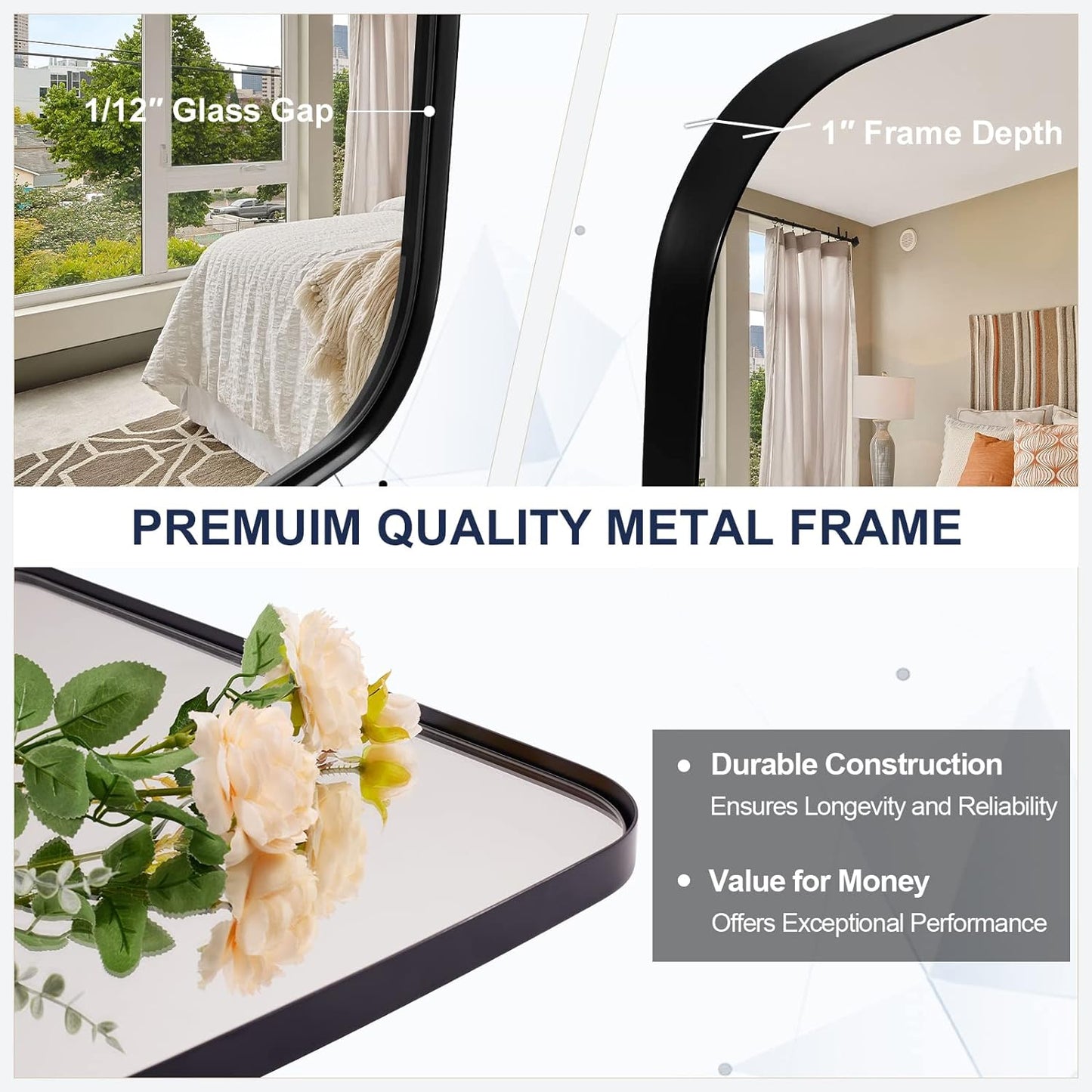 ANDY STAR Oval Mirrors for Bathroom, 30x48’’ Black Oval Mirror for Bathroom, Oblong Mirrors with Black Metal Frame Pill Shaped Mirror Wall Mounted Horizontal or Vertical