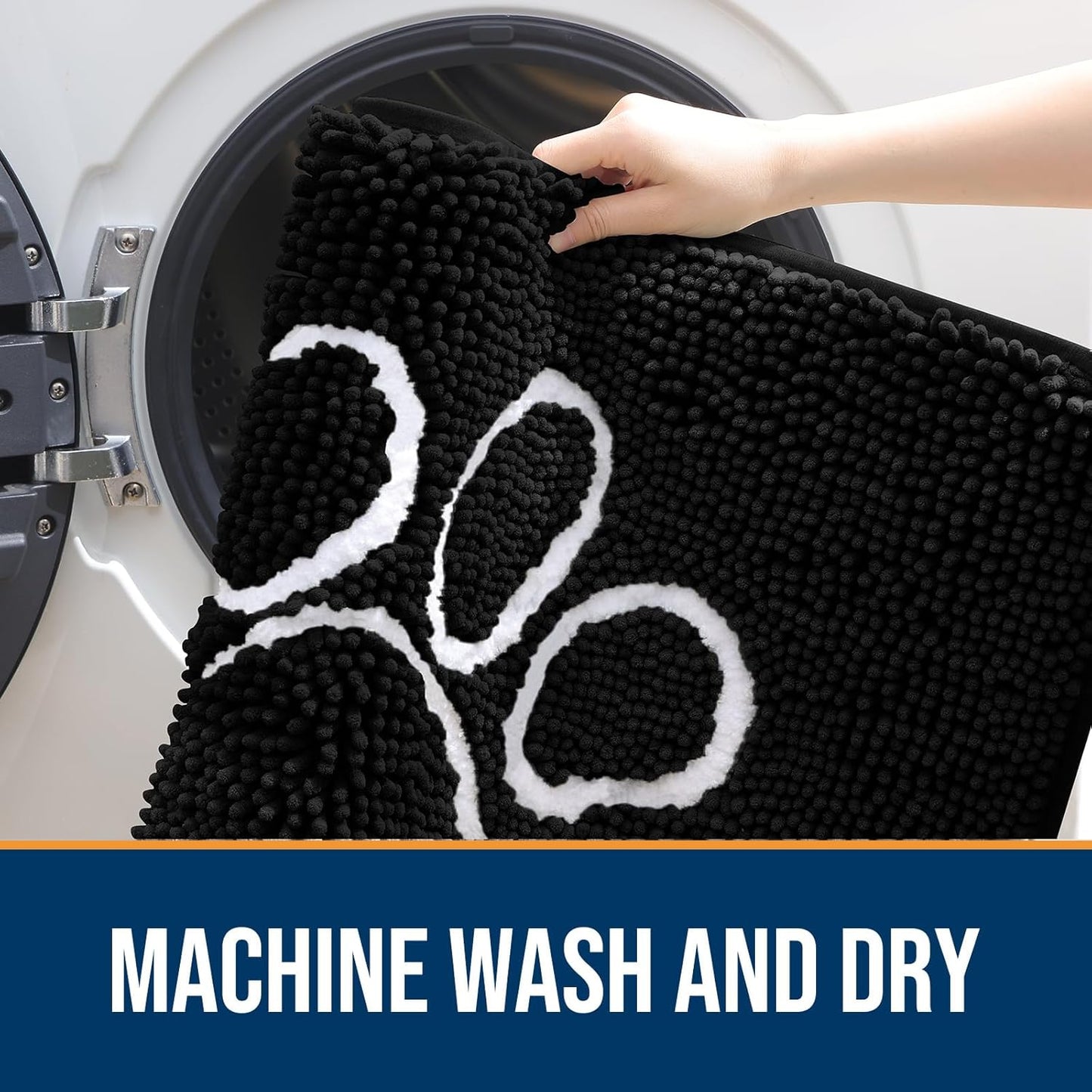 OLANLY Door Mat for Muddy Dog Paws 47x32, Ultra Absorbent Chenille Mud Doormat with Paw Print Design, Non-Slip Washable Doormat for Indoor Entryway, Quick-Dry Pet Bed Mats for Dirty Dogs, Black