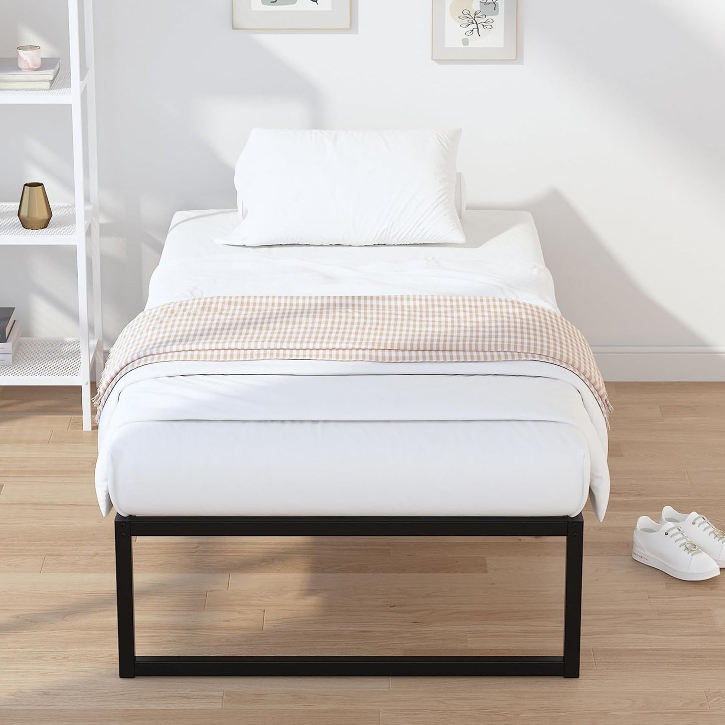 EMODA 14 Inch Narrow Twin Bed Frame 30x75, Heavy Duty Metal Platform No Box Spring Needed, Easy Assembly Noise Free, Black