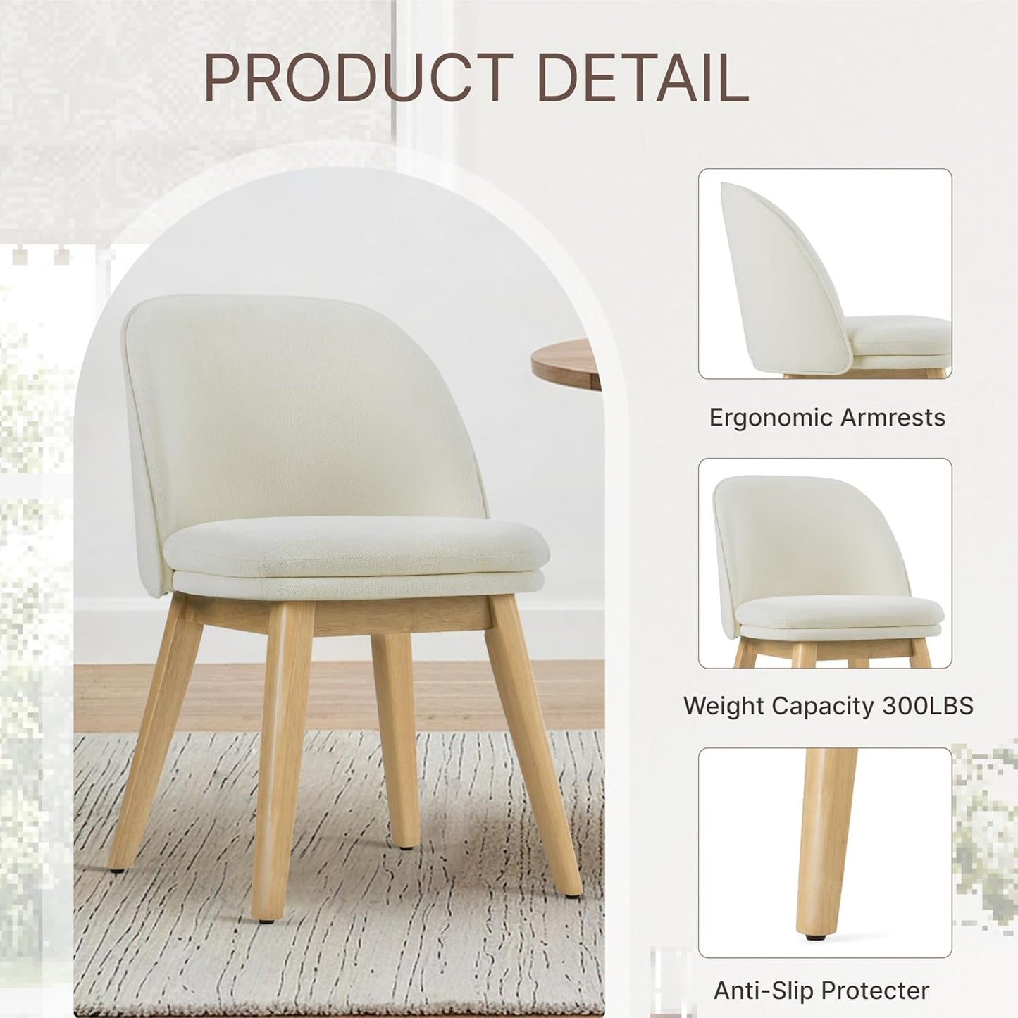 Wooden Dining Chairs Set of 4, Fabric Upholstered Modern Dining Room Chairs with Double-Layer Thick Seat Cushion & Ergonomic Backrest for Restaurant, Kitchen and Café, 2 Boxs