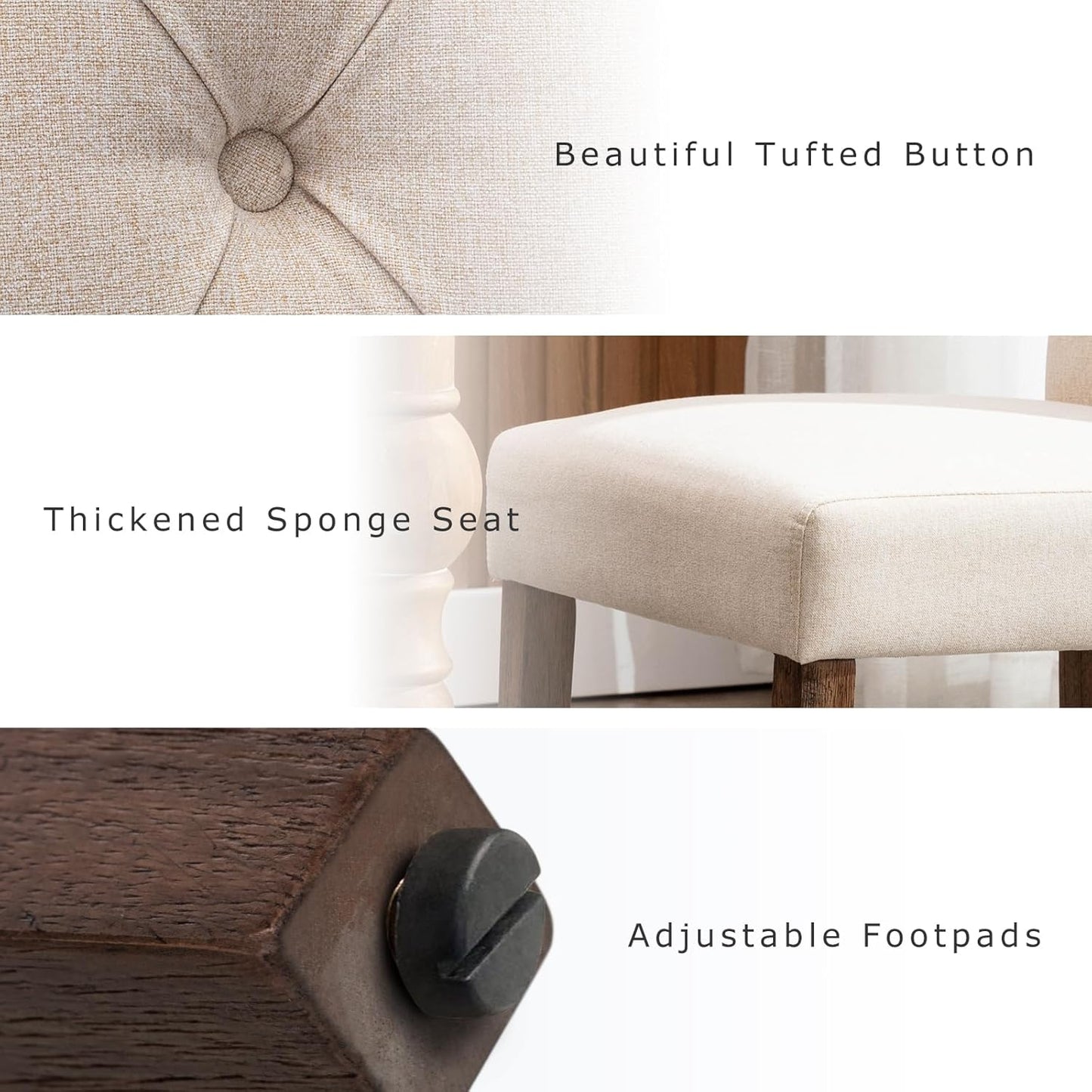 COLAMY 5-Piece Dining Table Set for 4, 60" Kitchen Wood Table with 4 Tufted Dining Room Chairs, White/Beige