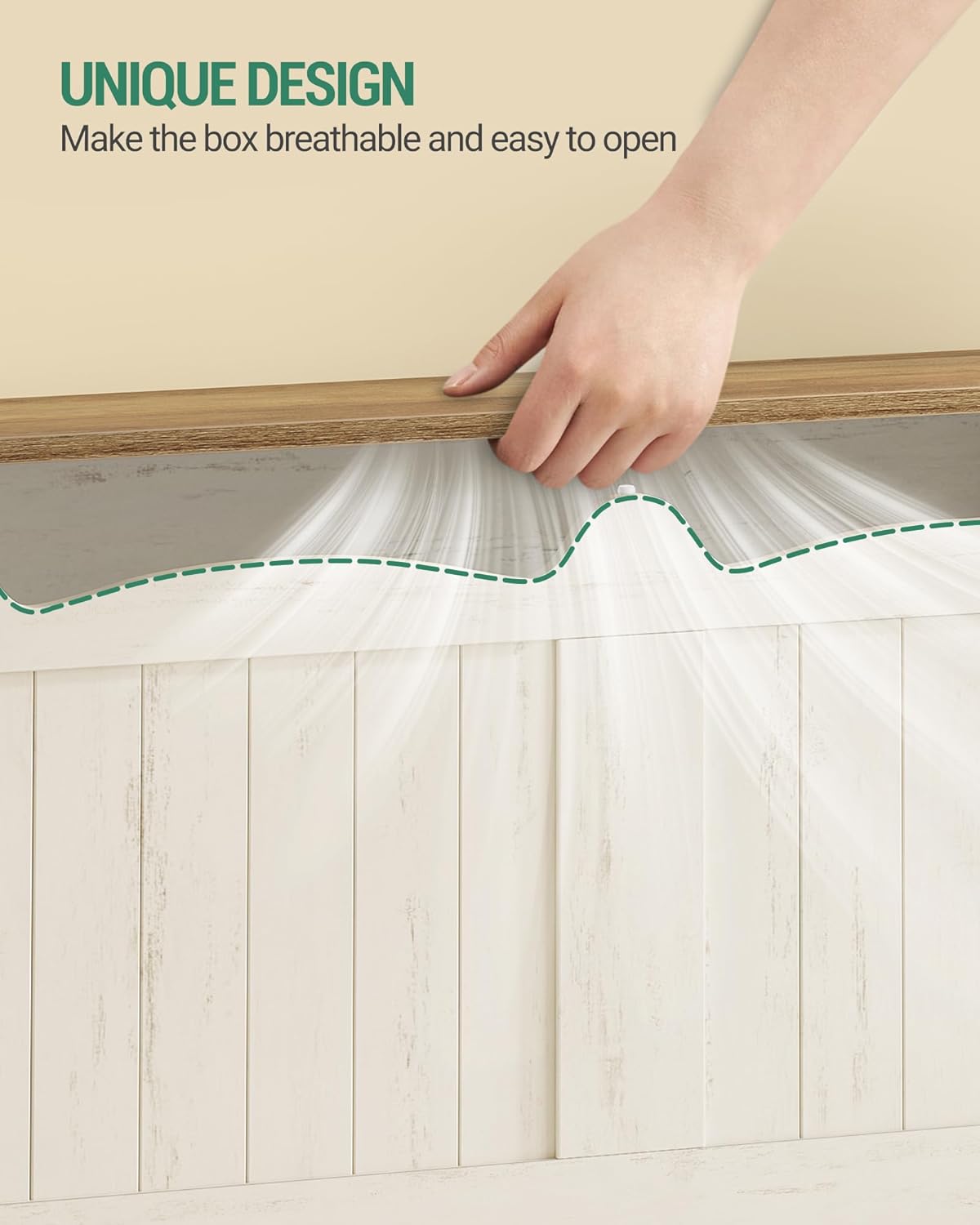 43.3" Storage Chest, Extra Large Storage Bench Trunk with 2 Safety Hinges, Wooden Box, Lift-Top Chest Organizer, Shoe Bench for Entryway, Bedroom, Living Room, White and Brown SB25514X