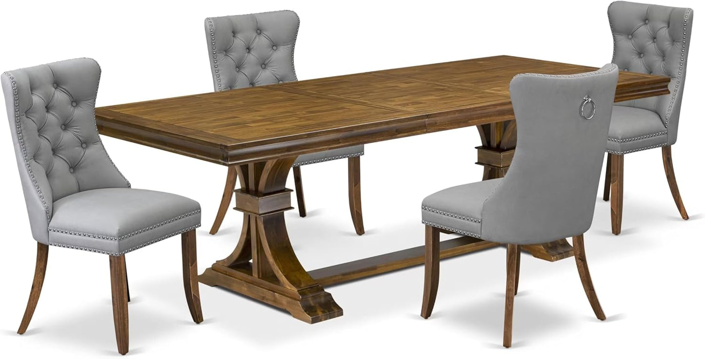 LEDA5-AWA-27-5 Pieces Modern Dining Set Includes a Rectangle Kitchen Table and 4 Light Gray Polyester Fabric Dining Chairs, Antique Walnut
