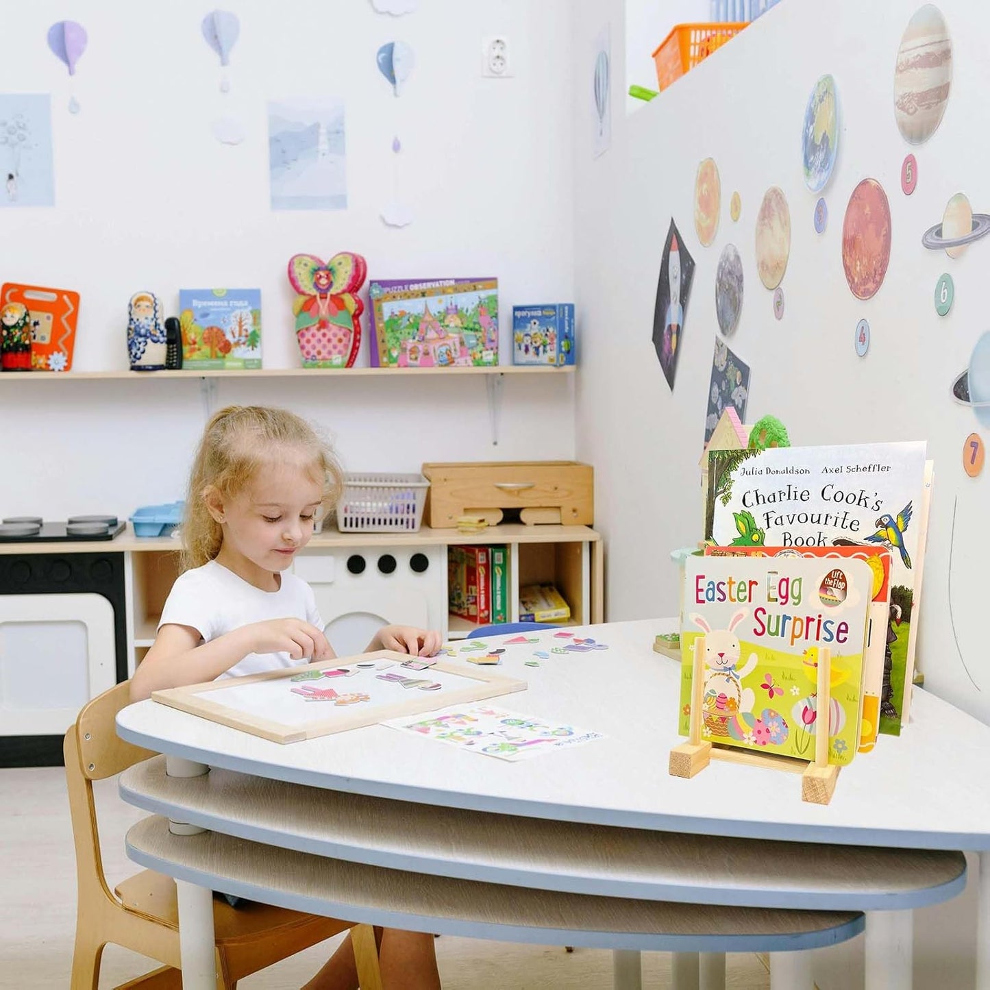 2 Pcs Wooden Kids Bookshelf,Toddler Book Display Shelves Children Book Rack Suitable Kids Rooms, Nursery & Classroom,Mini Bookshelf, Desktop Shelf