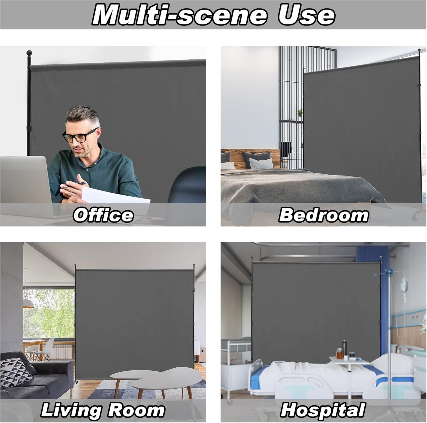 6FT Single Panel Room Divider with Wheels,Rolling Fabric Room Dividers for Partition Privacy Screens,Freestanding Wall Divider for Home Office,Restaurant,Hospital(Grey)