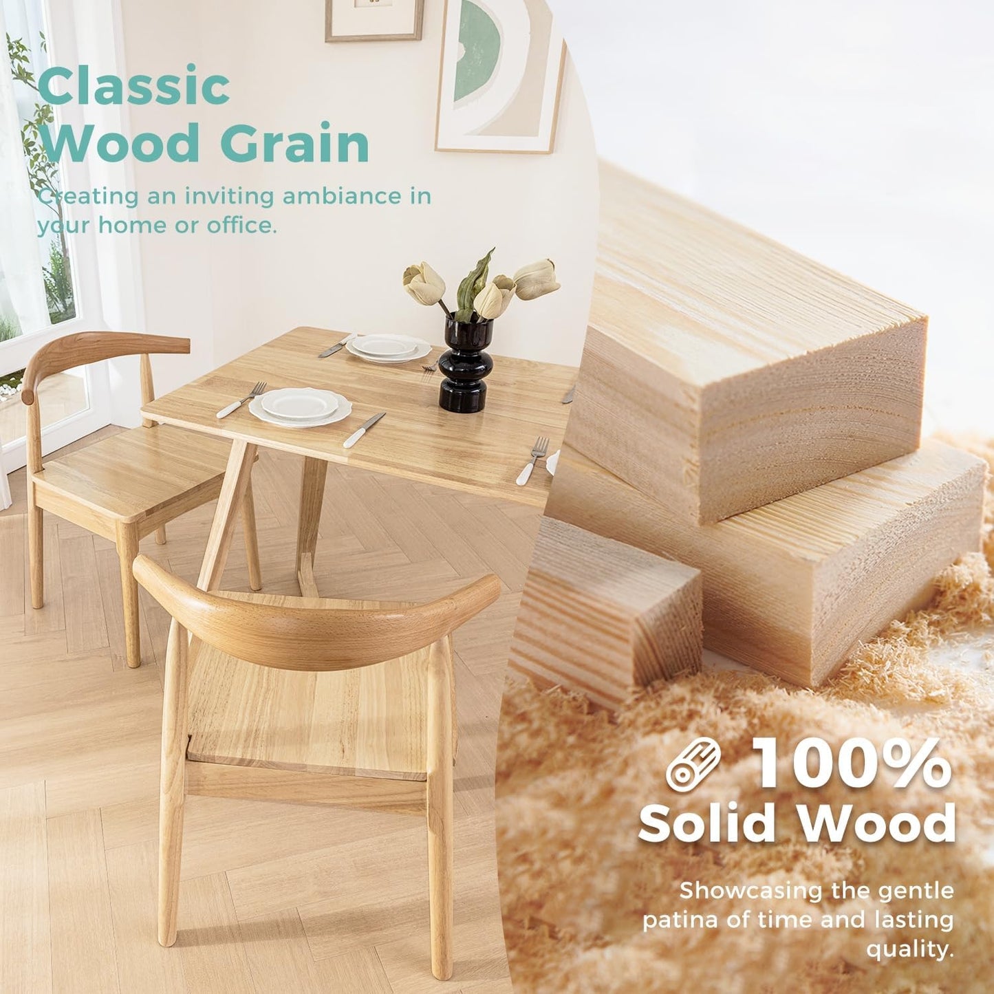 DELAVIN 4pcs Solid Wood Dining Chairs, Kitchen Chairs with Solid Oak Wood Legs, Farmhouse Style High Ladder Back Dining Room Chairs, Burlywood