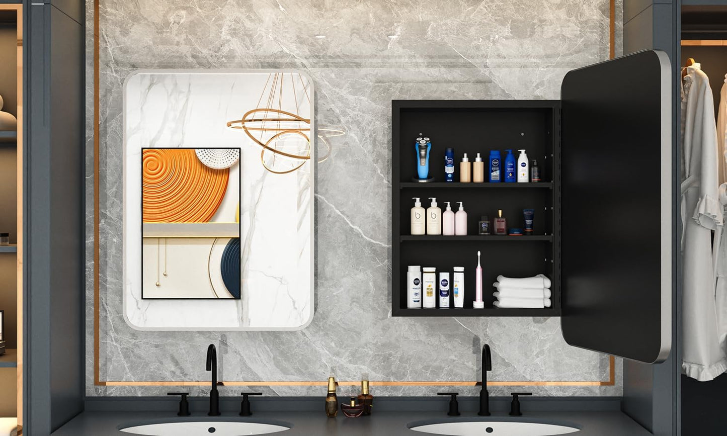 24x30 Inch Bathroom Medicine Cabinet with Mirror Metal Framed Recessed or Wall Mounted Mirrored Medicine Cabinets for Bathroom Brushed Silver