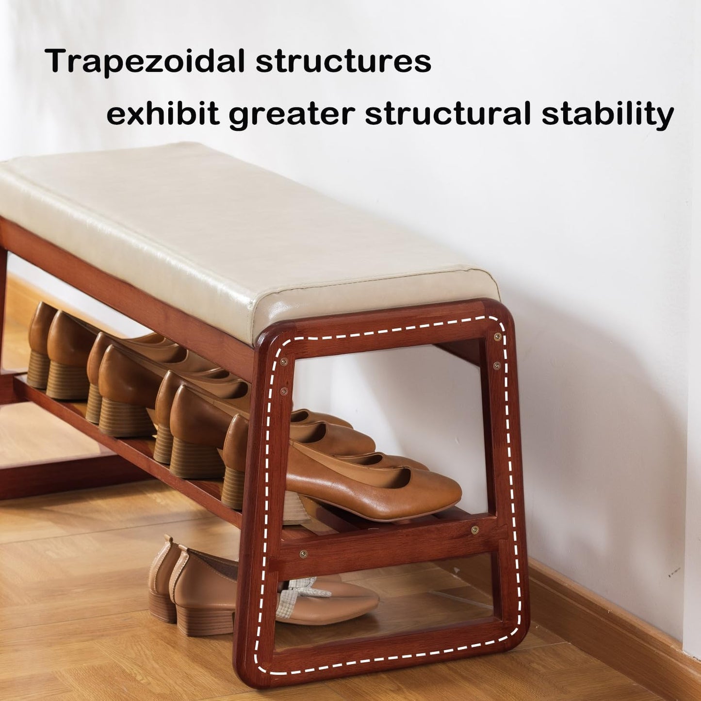 Shoe Rack Bench, Solid Wood Entryway Bench, Shoe Storage with Cushion Seat for Entry, Hallway (Beige-31.5")