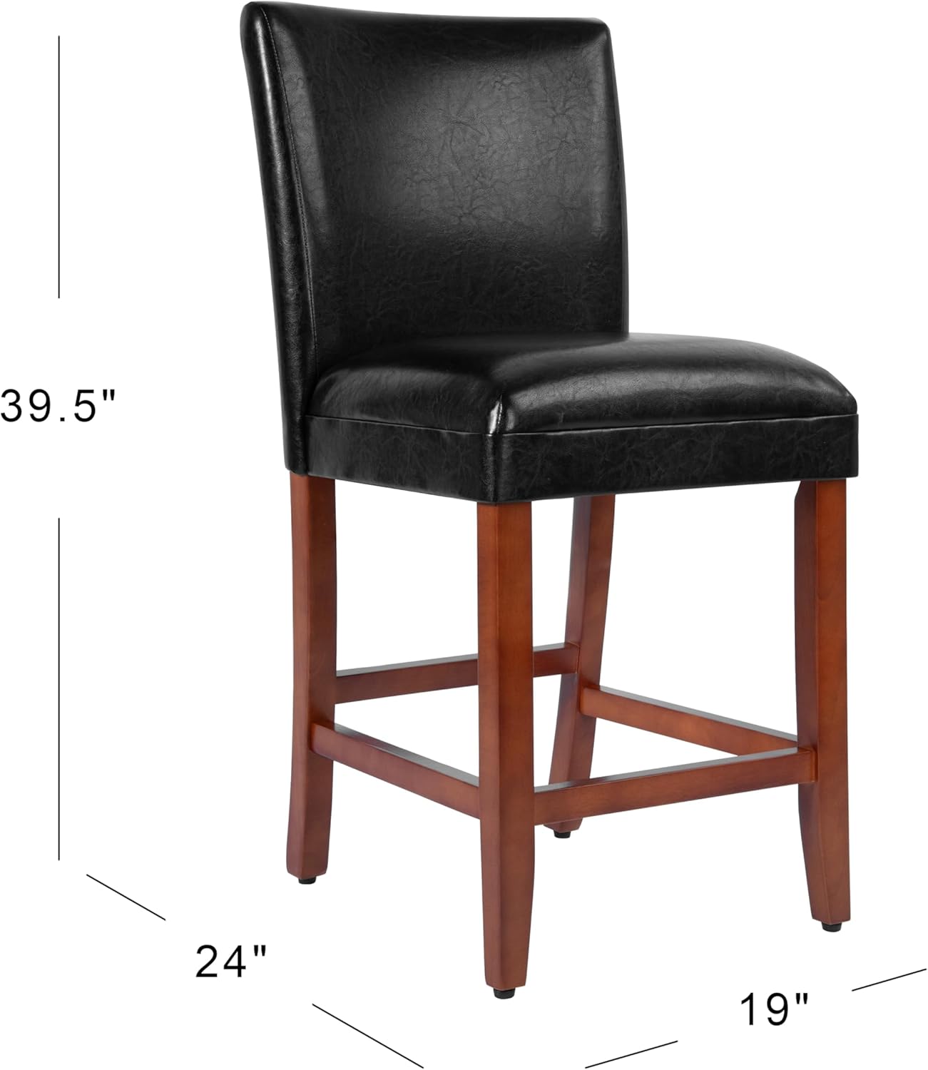 Homepop Home Decor | Classic Counter Height Bar Stools | Faux Leather 24 Inch Bar Stools | Decorative Home Furniture (Black)Single Pack