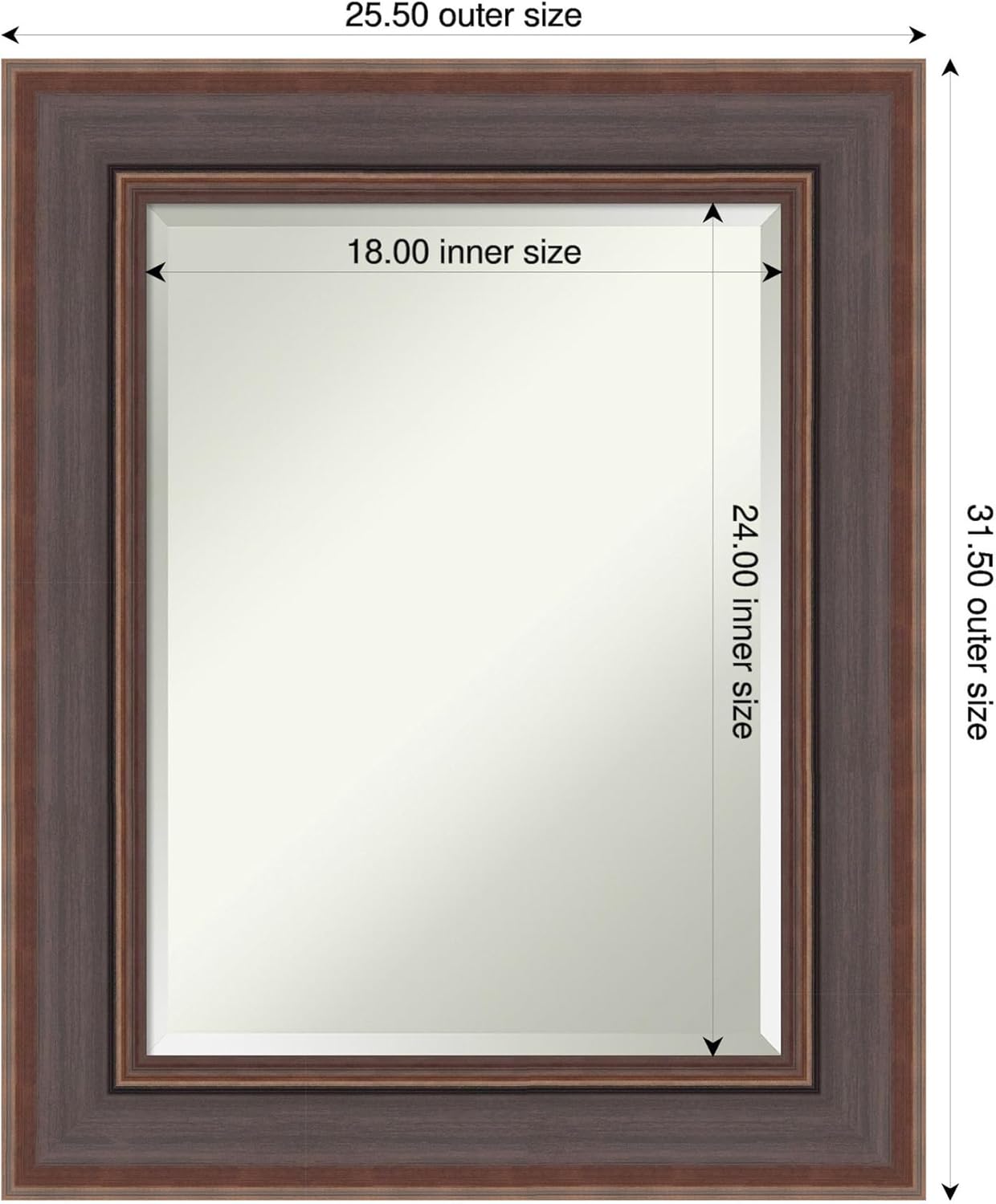 Amanti Art Brown Wall Mirror 32x26 Moab Brown Bronze Rectangle Bathroom Mirror for Wall Decor Living Room, Medium Modern Frame, Hangs Horizonally and Vertically, Bathroom Decor, Beveled Edge