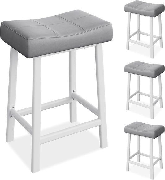 GarveeHome Counter Height Bar Stools Set of 4, 24 Inch Barstools for Kitchen Island Counter, Upholstered Padded Saddle Chairs with Curved Cushion, Easy Assembly, Grey