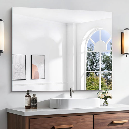 KOCUUY Frameless Bathroom Mirror, 30"x36" Frameless Mirror for Bathroom Sink, Unframed Mirrors for Wall Upgraded Shatterproof Design, Modern Decorative for Bedroom, Living Room, Entryway