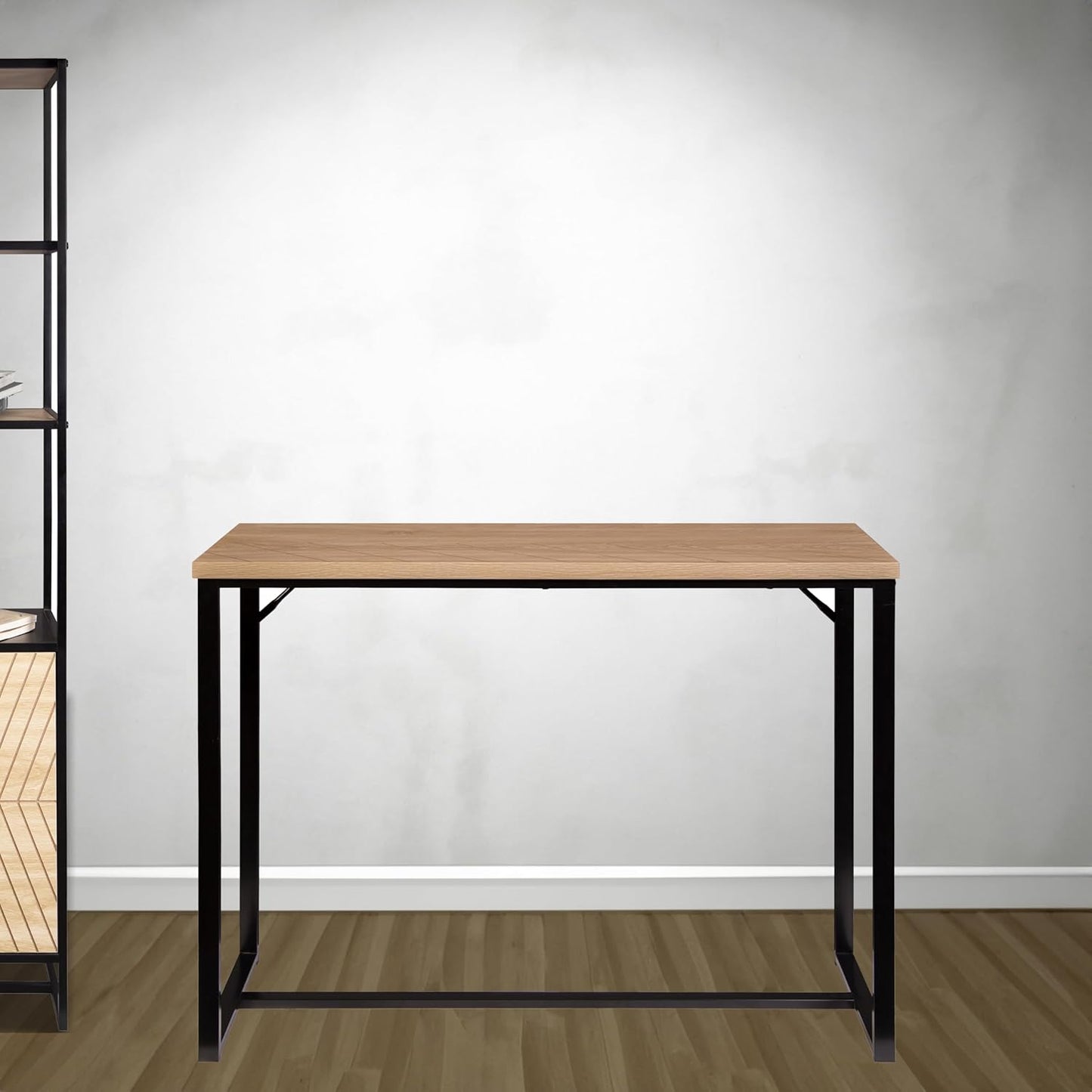 AC Pacific Bali Coastal Modern Narrow Console Table for Entryway, Hallway Decor, and Small Spaces, Compact Living Room Furniture with Natural Wood Top and Black Metal Legs, 39" Long