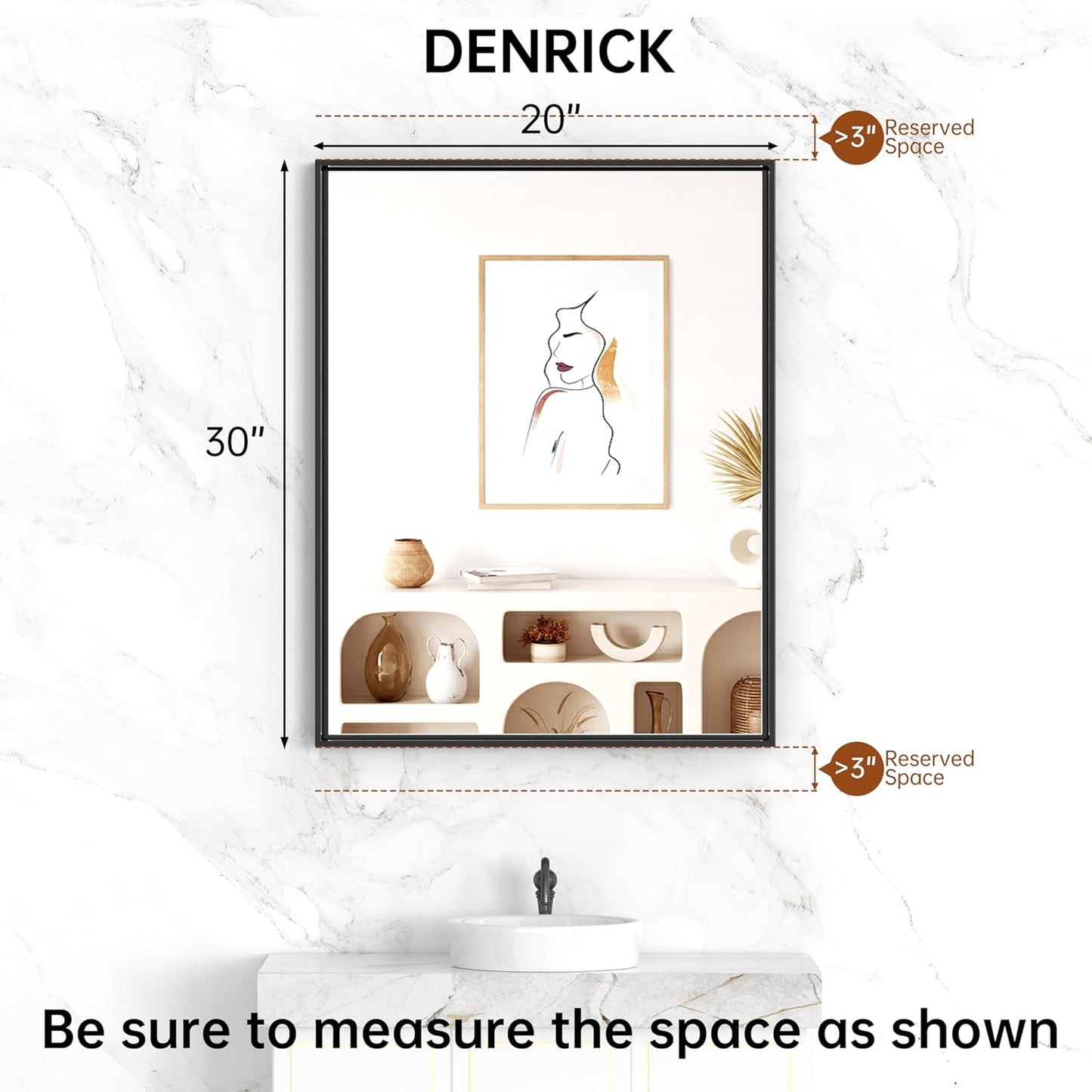 Brushed Metal Thick Frame Bathroom Mirror 20 x 30 Inch Metal Frame Black Rectangular Wall Mirror Matte Black Vanity Mirrors Square Corner, Modern Rectangle Mirrors(Horizontal/Vertical)