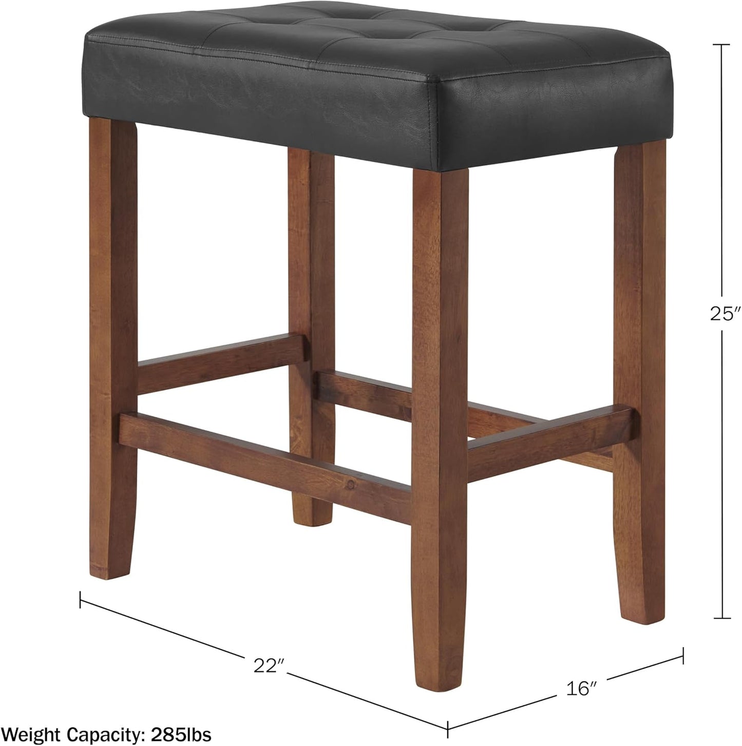 Alaterre Furniture Madison 25-Inch Bar Stool with Faux Leather Seat - Counter Height Stool for Kitchen Island or Bar - Backless Barstools (Walnut/Black)