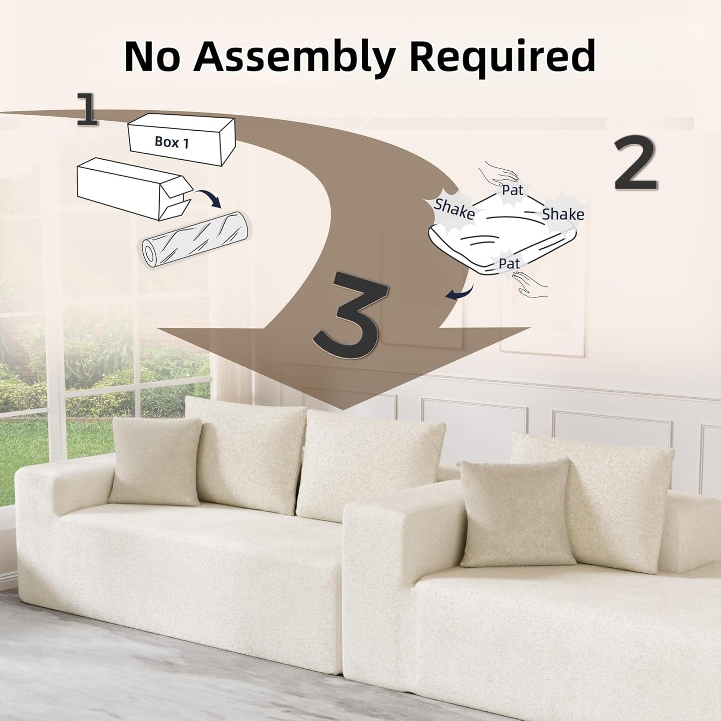 Cloud Sectional Couch, 104”L-Shape Oversized Sofa with Left Chaise Lounge, Modular Sleeper Couch with Pillows & Deep Seat, Rain Drop Velvet Fabric Compressed Sofa for Living Room, Beige