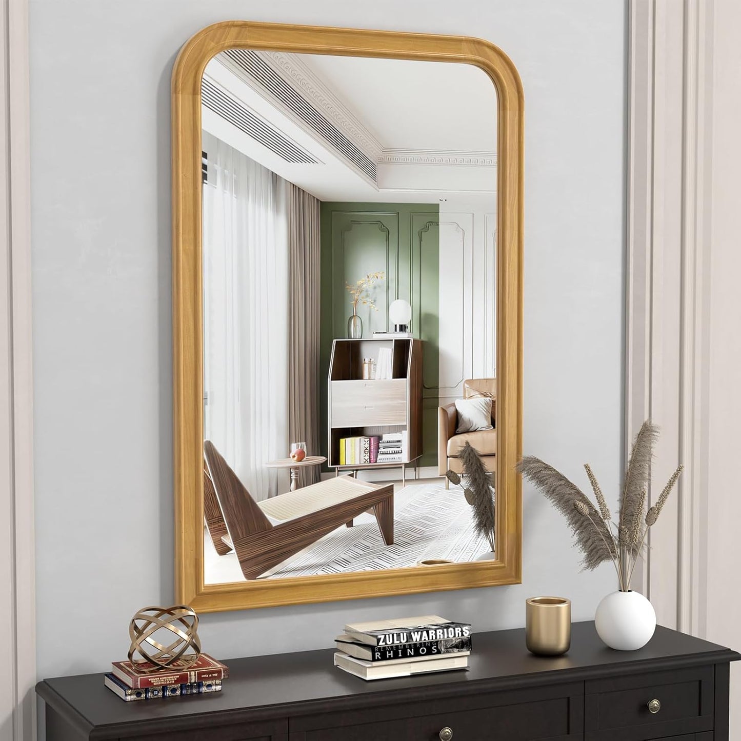 WallBeyond Wood Bathroom Mirror 20" x 30" Wooden Arched Wall Mirror Farmhouse Style Bathroom Vanity Mirror for Home Decor Rectangle Mirror (Natural)