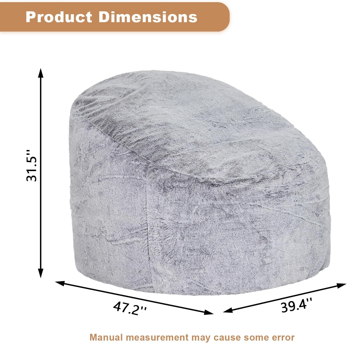 Recaceik Bean Bag Chair Large Bean Bag Chairs, with Fluffy Removable Spongefor, for Living Rooms, bedrooms, Study Rooms, and Offices