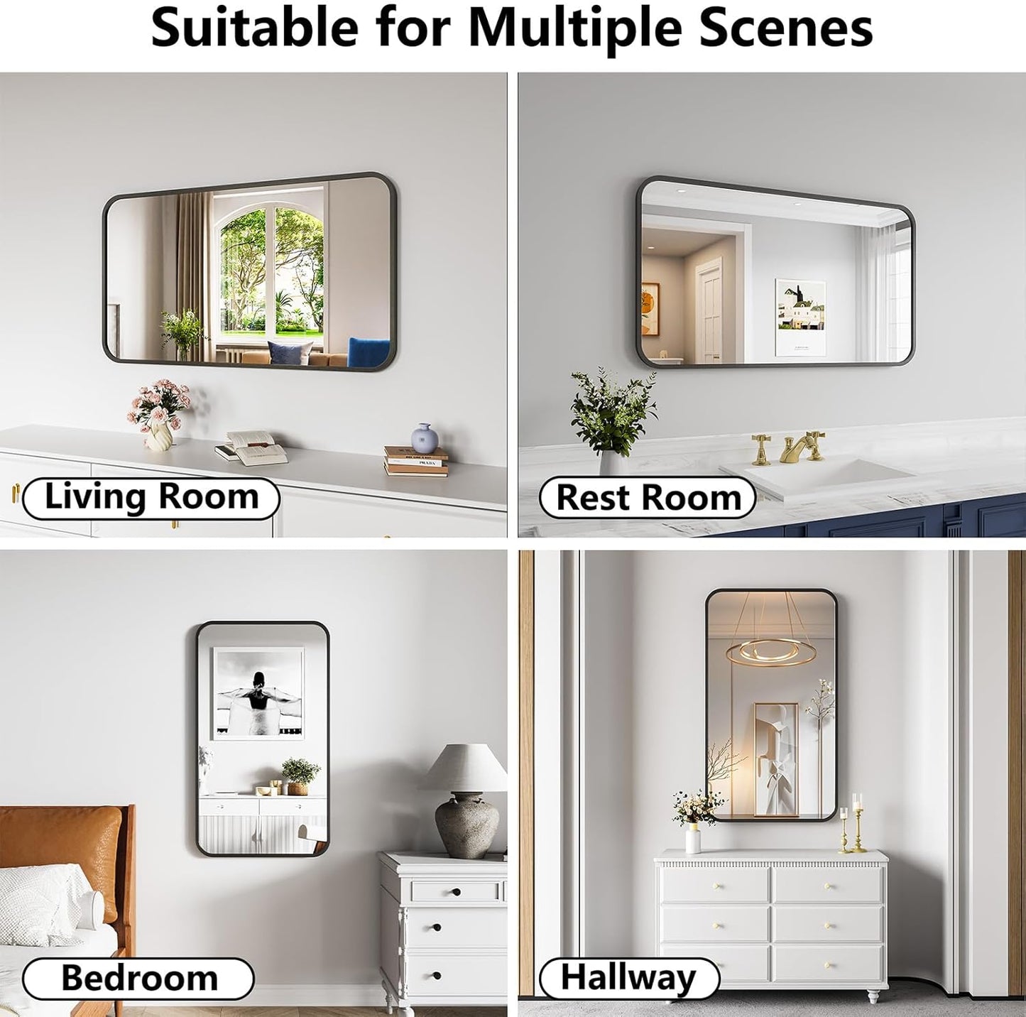 Metal Framed Bathroom Mirror, 24"X42" Anti-Rust Bathroom Vanity Mirror, High-Definition Tempered Glass Bathroom Mirrors for Over Sink, Modern Decorative Wall Mirror for Restroom