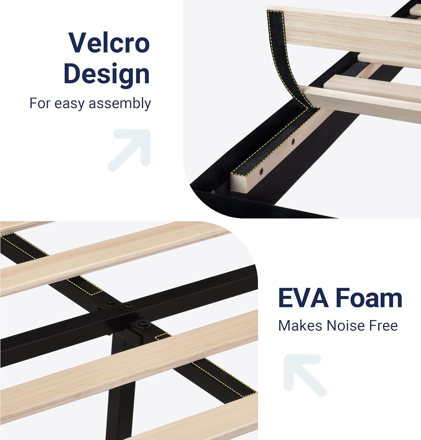 Allewie Queen Size Platform Bed Frame with Velvet Upholstered Headboard and Wooden Slats Support, Fully Upholstered Mattress Foundation/No Box Spring Needed/Easy Assembly, Black