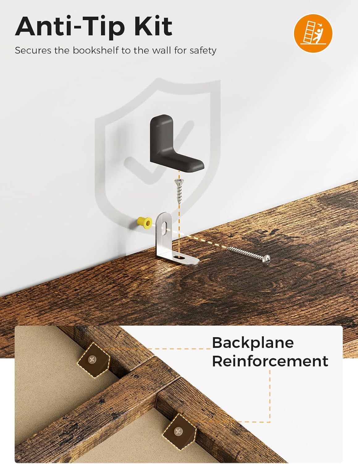 Casaottima 5-Tier Open Bookshelf and Bookcase, Floor Standing Display Storage Shelves for Living Room, Tall Book Shelf for Bedroom, Home Office, Dining Room, Vintage