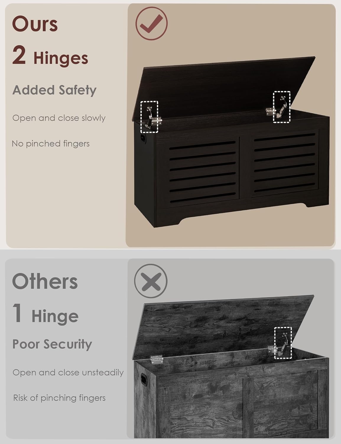 DINZI LVJ Storage Chest, 43.3” Wooden Toy Box with 2 Safety Hinges, Retro Entryway Shoe Storage Bench with Flip-Top, Sturdy Large Storage Trunk for Living Room, Bedroom, Easy Assembly, Espresso