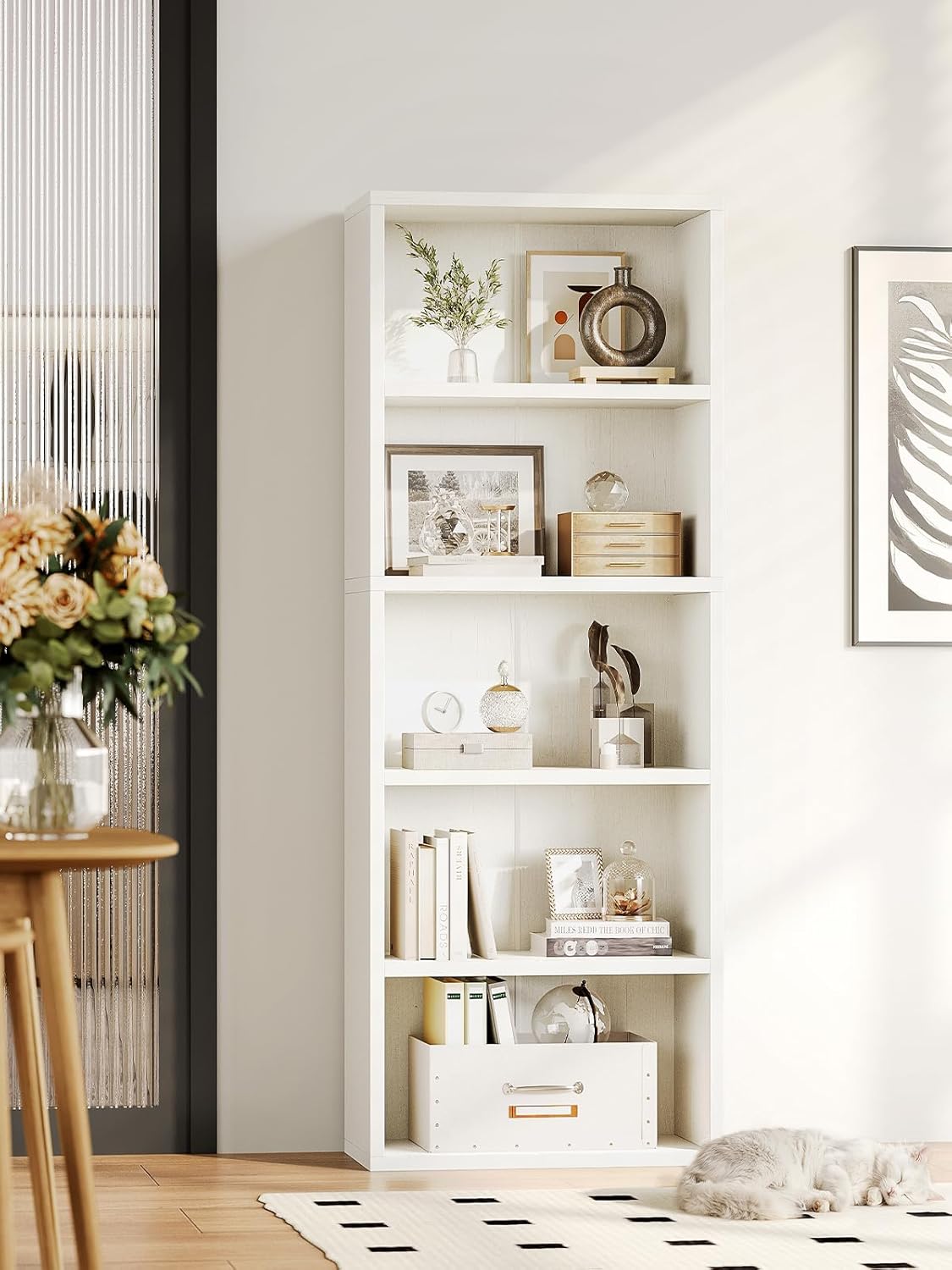 Casaottima 5-Tier Open Bookshelf and Bookcase, Floor Standing Display Storage Shelves for Living Room, Tall Book Shelf for Bedroom, Home Office, Dining Room, White