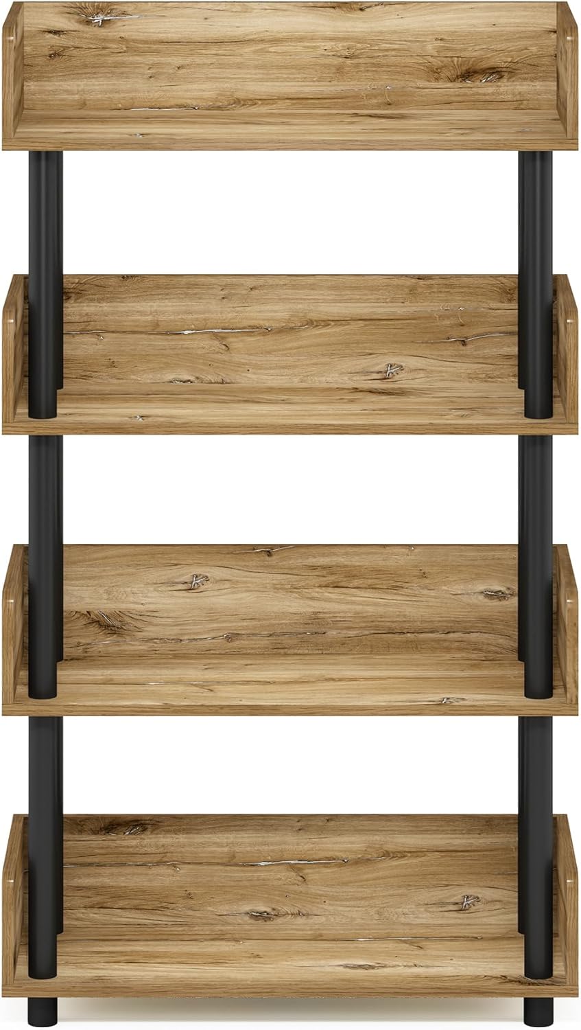 Furinno Turn-N-Tube 4-Tier Multipurposes Display Rack, Open Shelf Rack/Storage with Back & Side Panel, Flagstaff Oak/Black