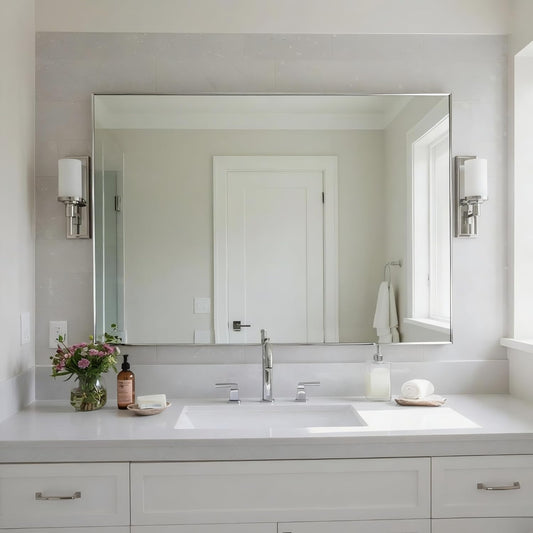 27x36 Inch Nickel Bathroom Mirror for Wall, Aluminum Frame Rectangle Rectangular Vanity Mirror, Modern Large for Bedroom, Living Room, Horizontal or Vertical