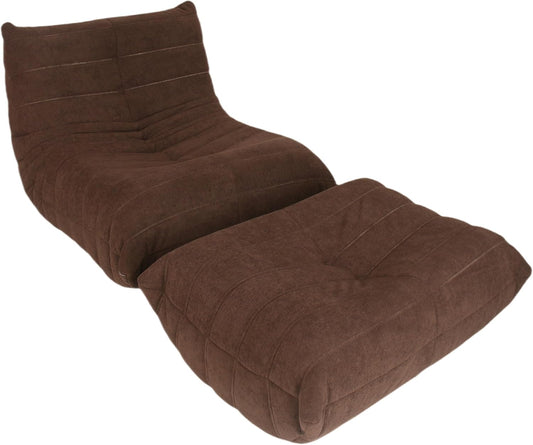 Bean Bag Chair - Memory Foam Bean Bag Chair for Adults, Comfy High-Resilience Single Sofa, Small Space Floor Chair, Chaise Lounge for Living Room, Bedroom(Dark Brown, Wrinkles+Ottoman)