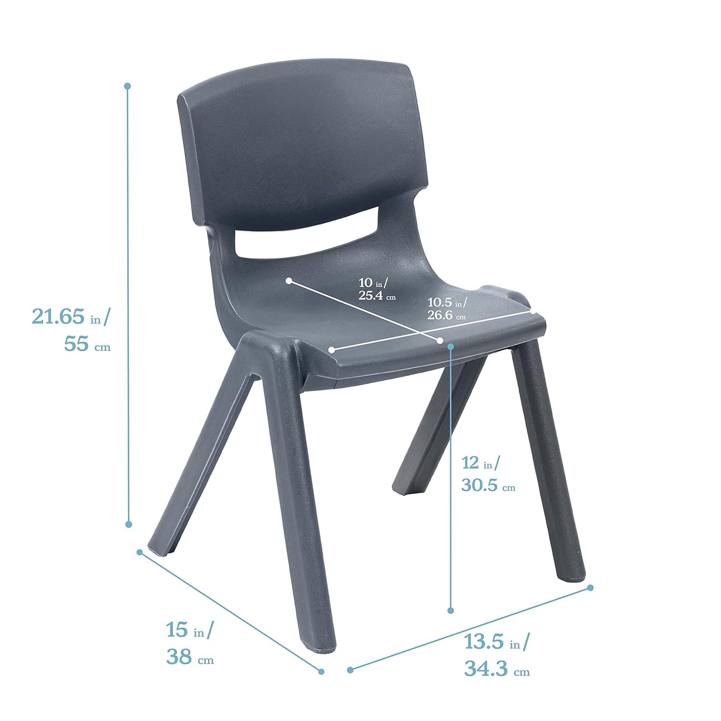 ECR4Kids 12in Plastic School Stack Chair, Classroom Furniture, Grey, 4-Pack