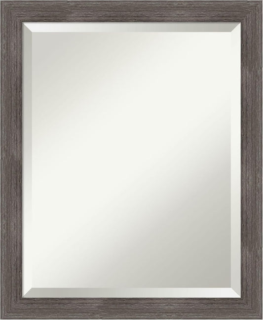 Amanti Art Grey Wall Mirror 23x19 Pinstripe Lead Grey Rectangle Bathroom Mirror for Wall Decor Living Room, Small Modern Wood Frame, Hangs Horizonally and Vertically, Bathroom Decor, Beveled Edge