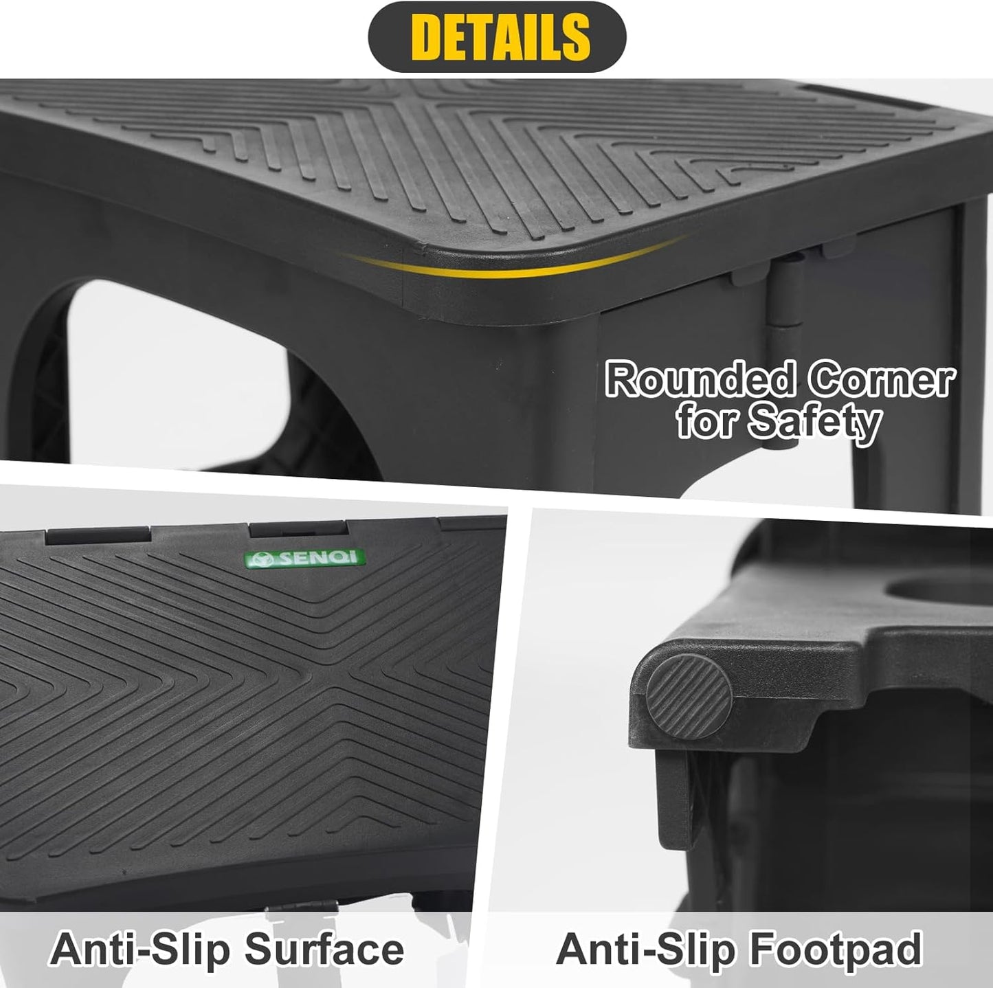 Folding 2-Step Stool for Adults Kids Non-Slip Collapsible Portable Step Stool for Kitchen Home Toilet Bedroom Office Bathroom Rv,Holds 300 Lbs(Black)