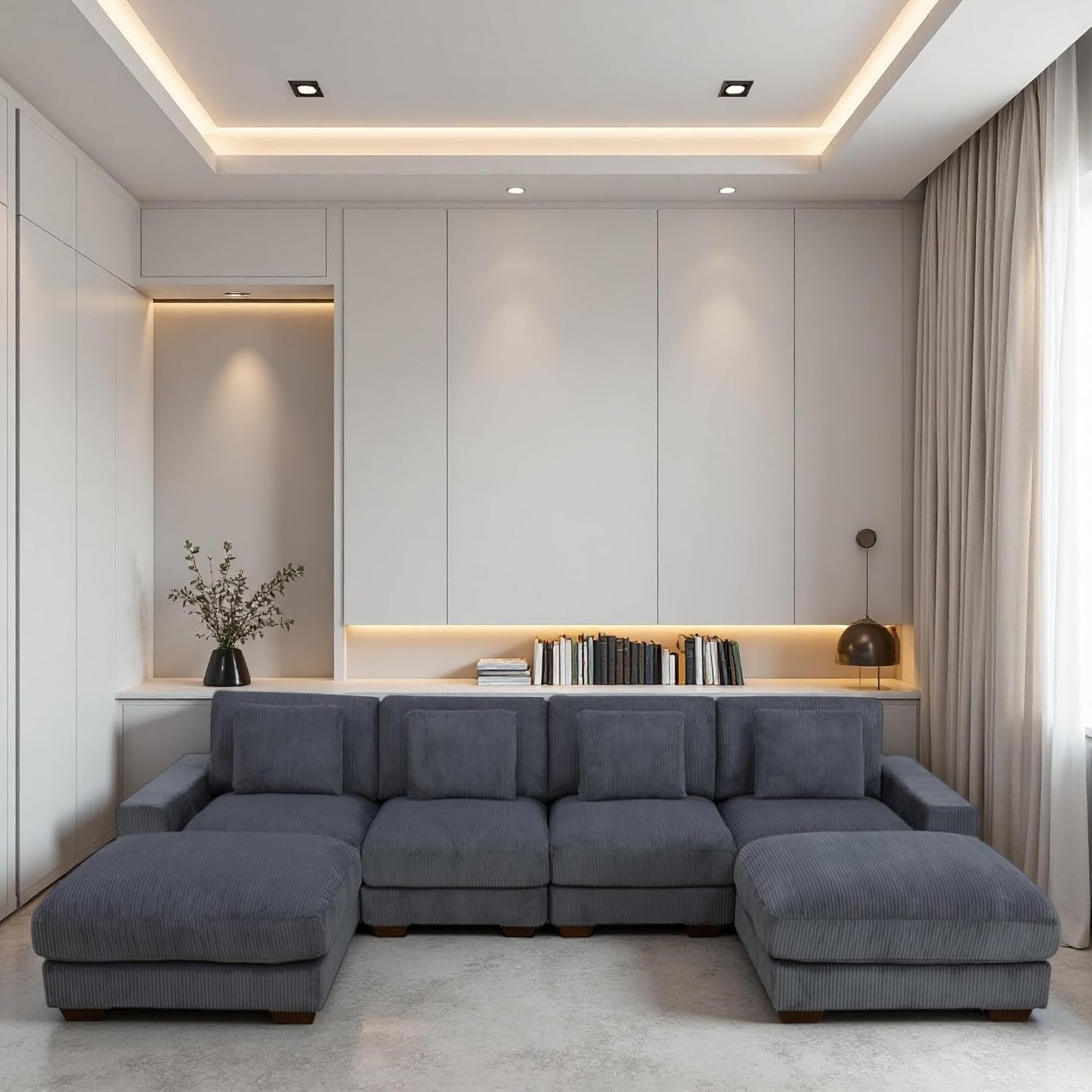 Sectional Couches for Living Room, Stylish Sectional Loveseat Sofa with Double Ottoman & Deep Seats, Living Room Furniture Home Sofa for Adults, Charcoal Gray