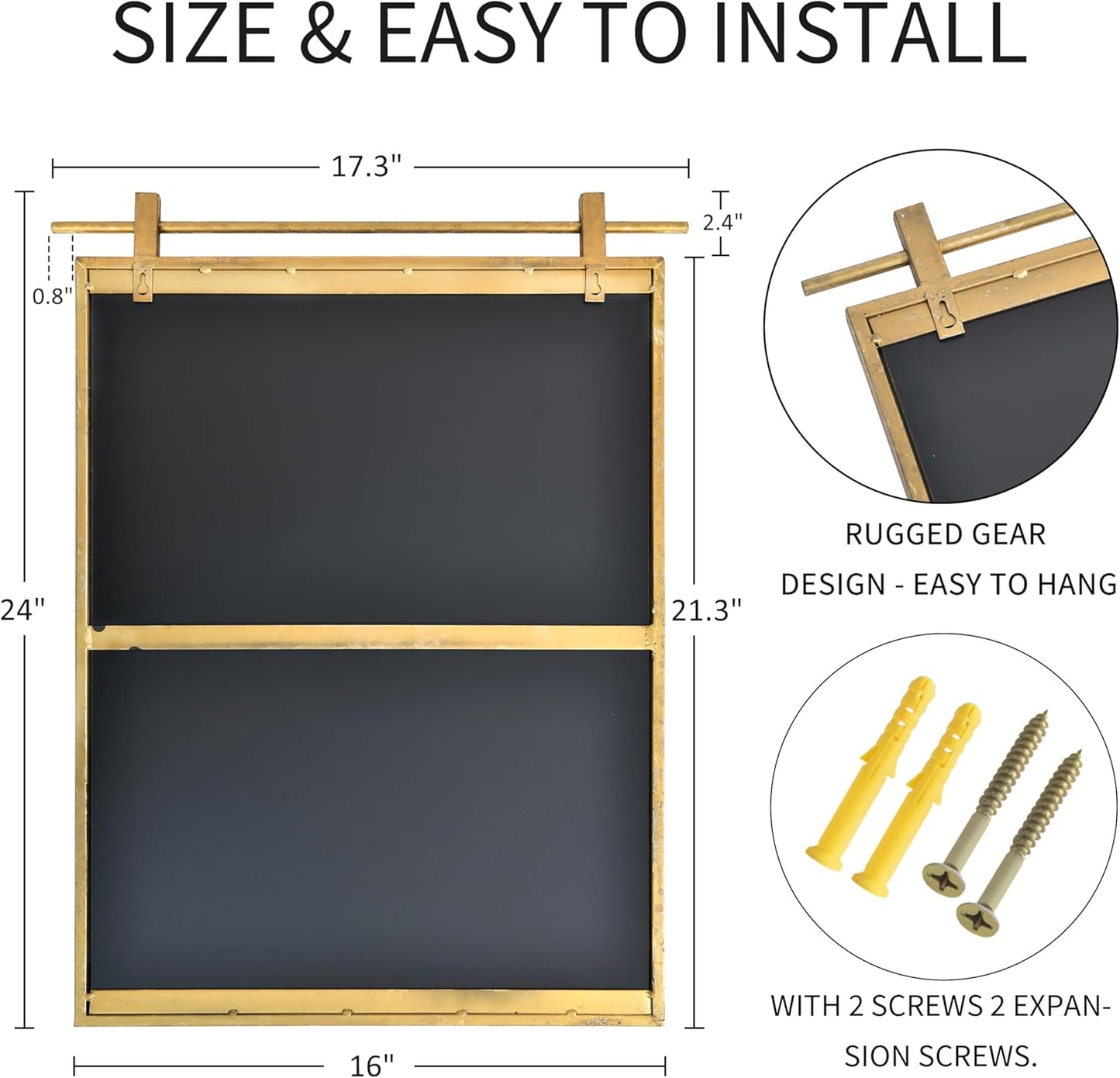 16x24 Inch Rectangle Bathroom Vanity Mirror for Wall Mounted Over Sink Farmhouse Rustic Matte Brushed Gold Barn Door Mirrors Foyer Entryway Decor