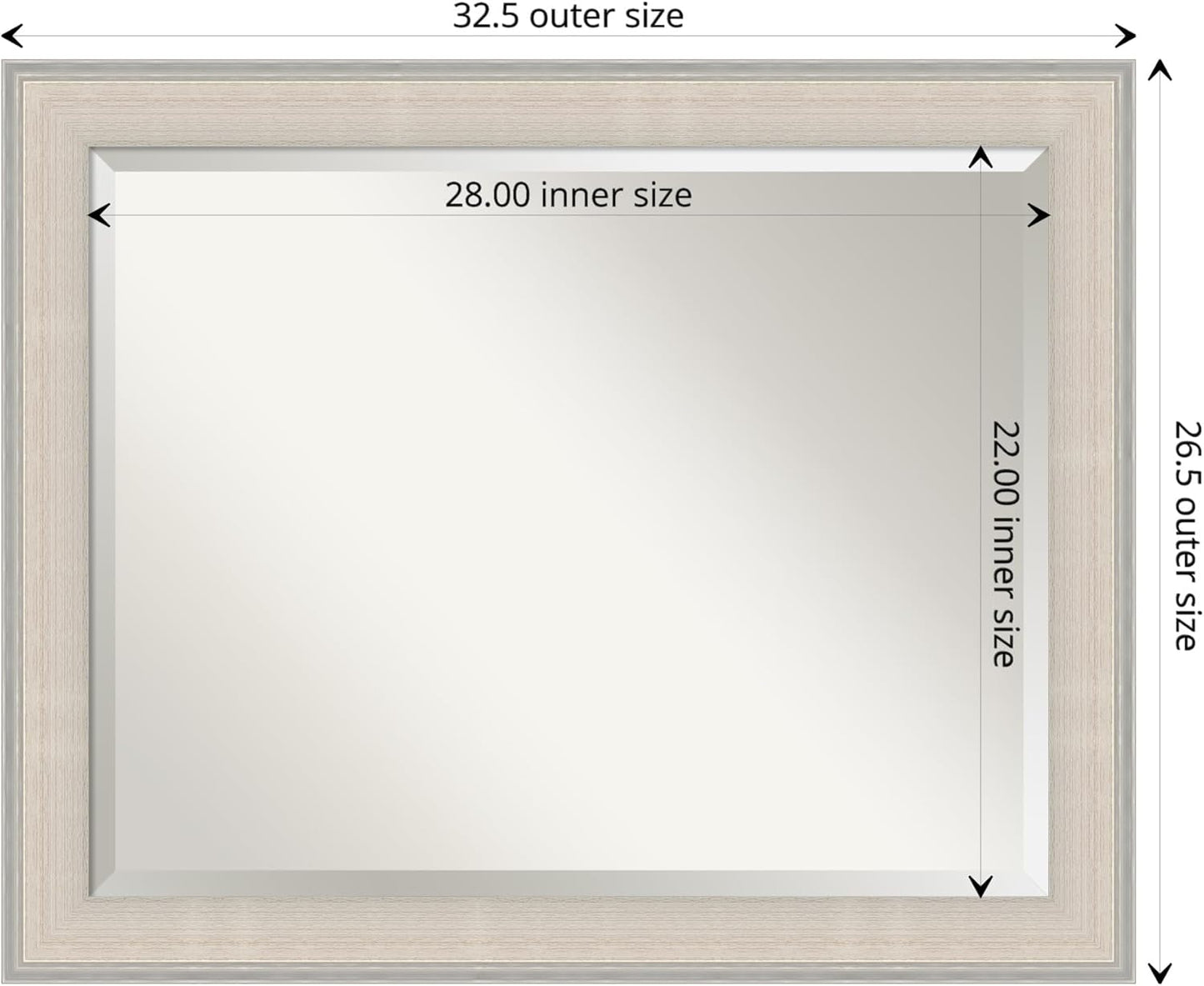 Amanti Art White Bathroom Mirror for Over Sink, 27x33 Cottage White Silver Rectangle Vanity Mirror, Large Coastal Wood Frame, Hangs Horizonally and Vertically, Bathroom Wall Decor, Beveled Edge