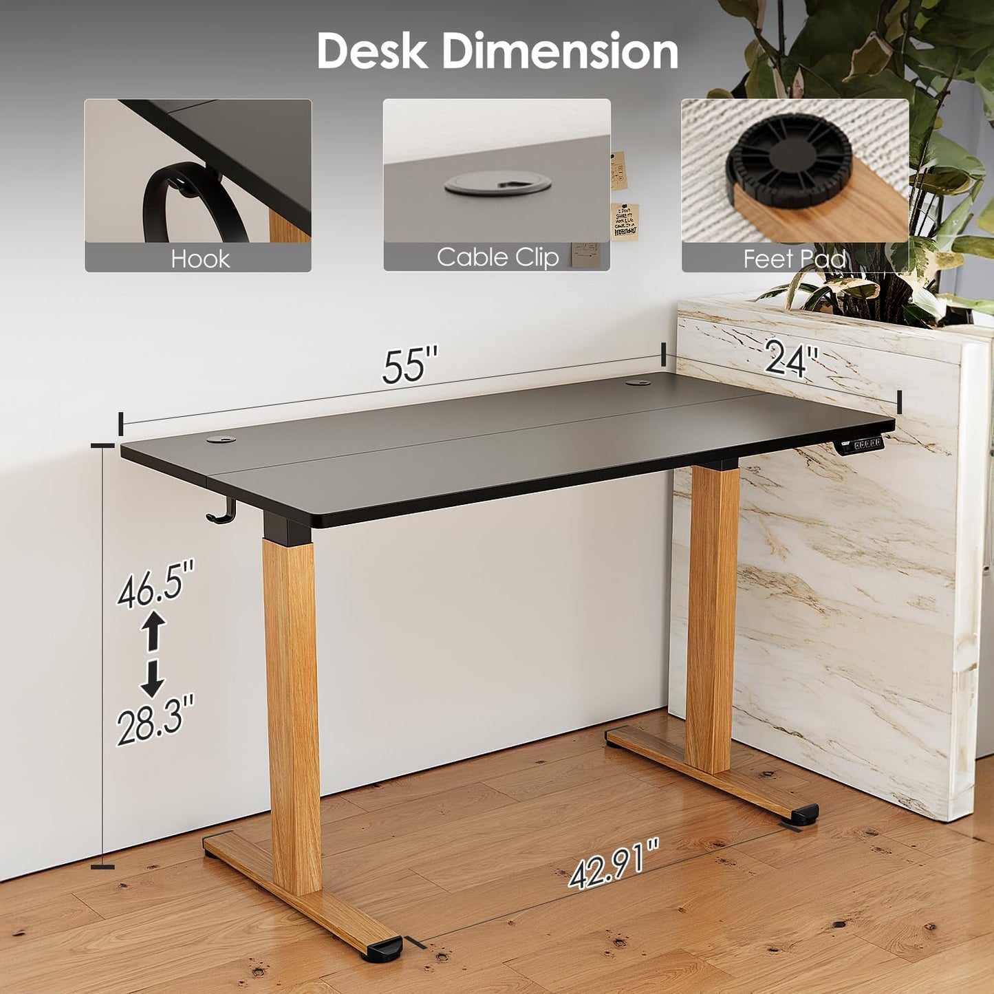 Monomi Electric Standing Desk, 55x24 Inches Height Adjustable Sit Stand up Desk, Large Ergonomic Home Office Desk with Memory Preset Controller,Black