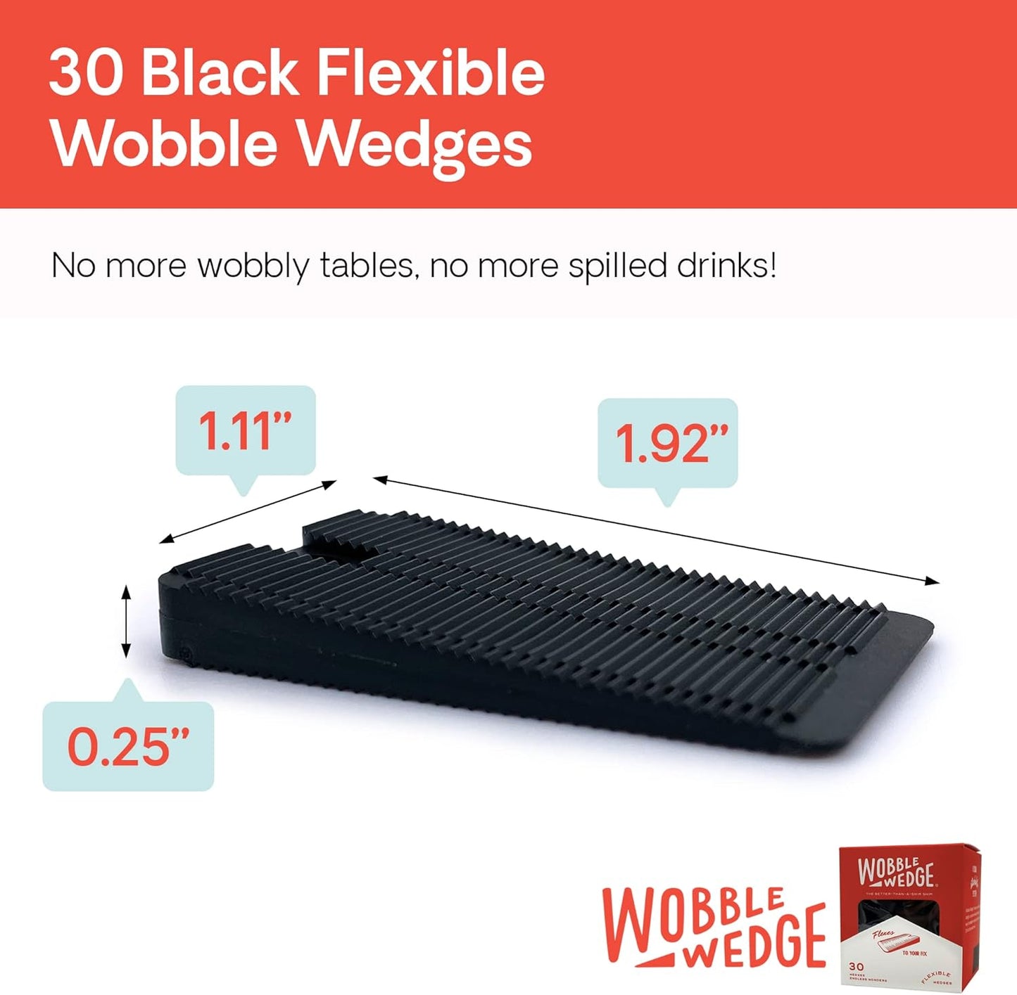 Wobble Wedges Flexible Plastic Shims, 30 Pack - Made in USA - Multi-Purpose Shim Wedges for Home Improvement & Work - Plastic Wedge, Table Shims for Leveling, Toilet & Furniture Levelers - Black