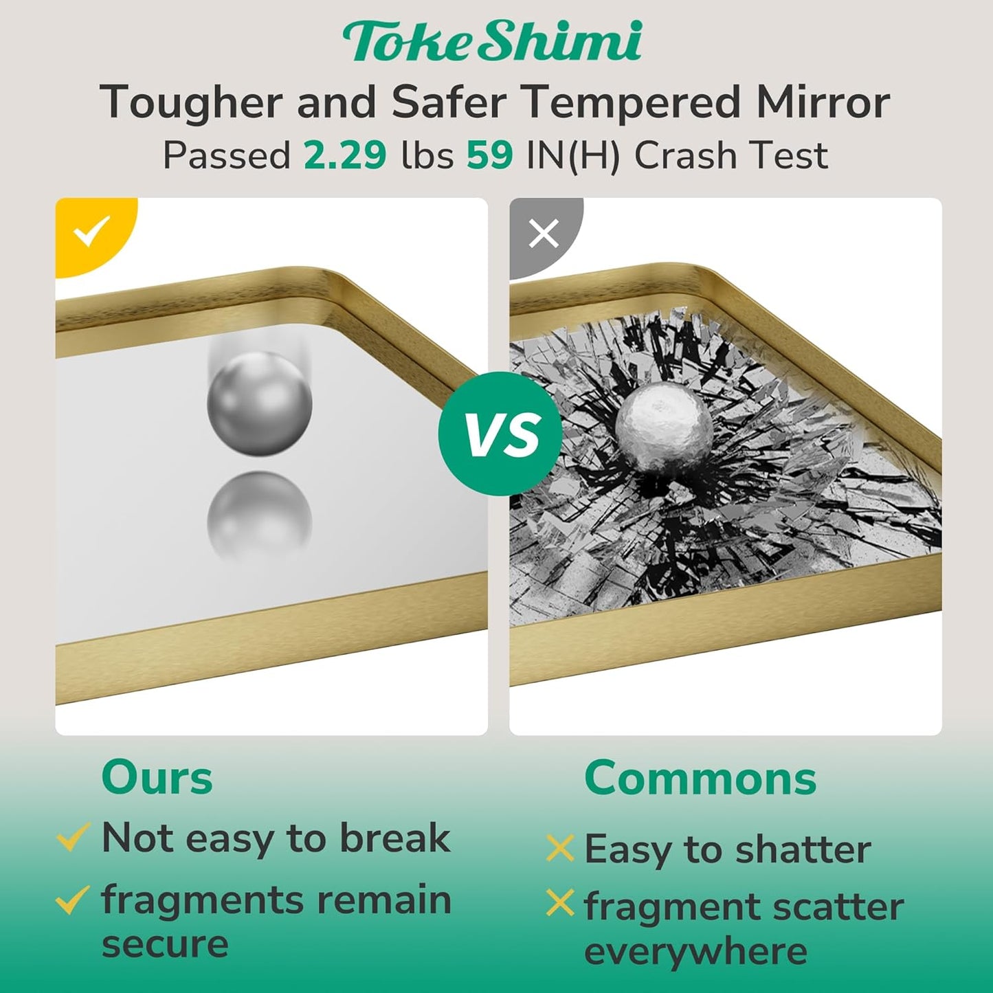 TokeShimi 48x36 Gold Bathroom Mirror for Over Sink,Tempered Glass,Rectangle Mirror for Bathroom,Large Bathroom Mirror for Vanity(Horizontal/Vertical)
