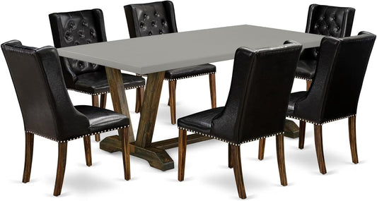 East West Furniture V797FO749-7 7 Piece Dining Room Table Set Consist of a Rectangle Kitchen Table with V-Legs and 6 Black Faux Leather Parson Dining Chairs, 40x72 Inch, Multi-Color