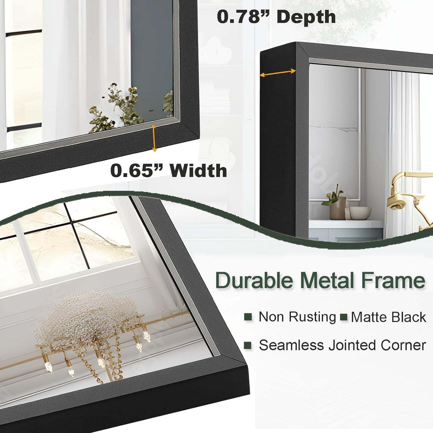 Bathroom Mirror 28x36 Inch, Black Frame Mirror 28"x36", Rectangle Wall Mounted Mirror, Metal Framed Vanity Mirror for Wall 28 by 36, Modern Mirror Hangs Horizontal Or Vertical