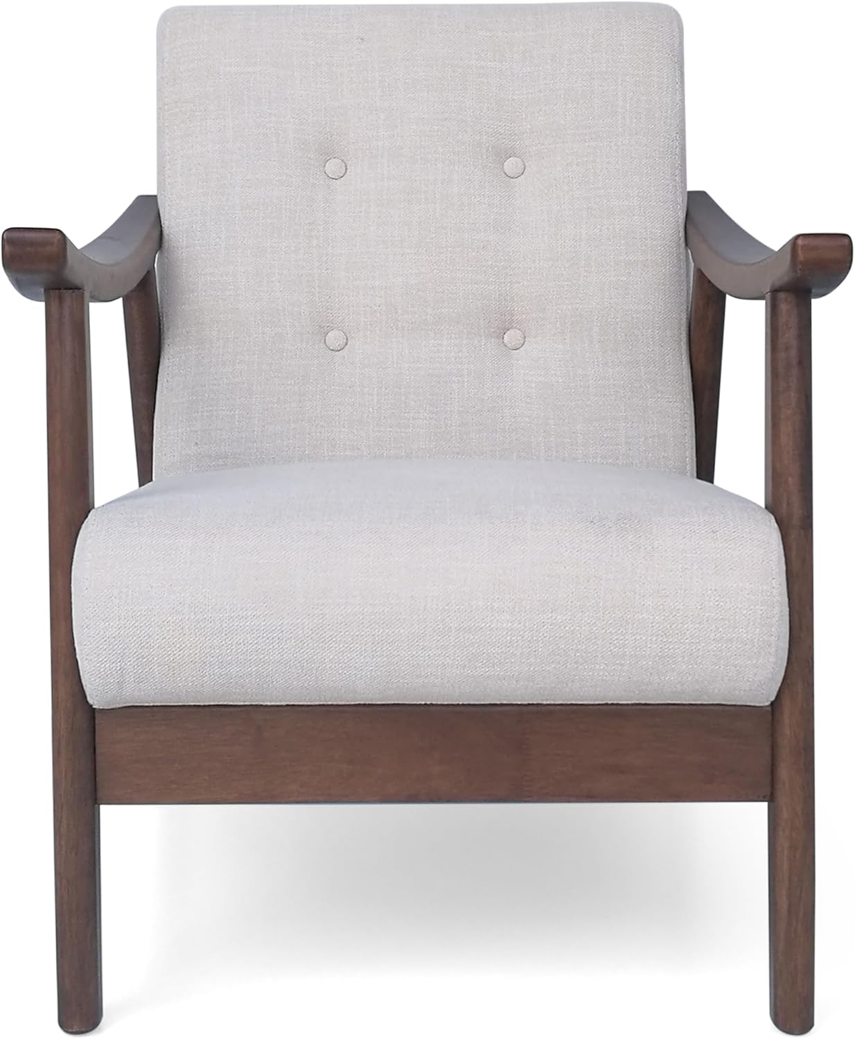 Ball & Cast Accent Chair Wide Armrest Mid-Century Lounge Living Room Chairs with Button Tufting,Wood Frame Seating Furniture for Bedroom,Apartment,Beige