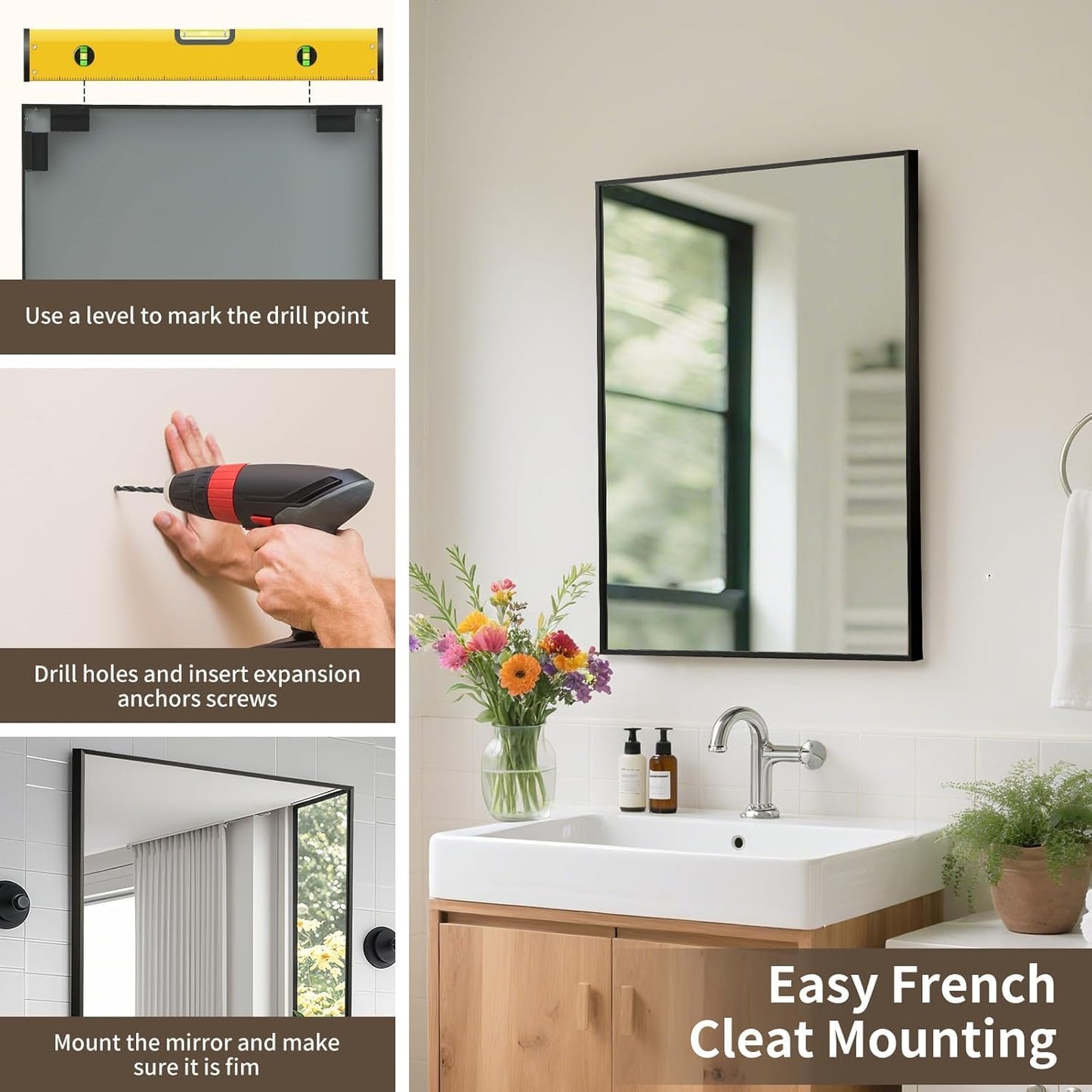 Matte Black Mirror, 40x30 Inch Aluminum Framed Rectangle Mirror, Anti-Rust, Tempered Glass, Square Corner Wall Mirror for Over Sink, Vanity, Bedroom, Entryway, Horizontal/Vertical