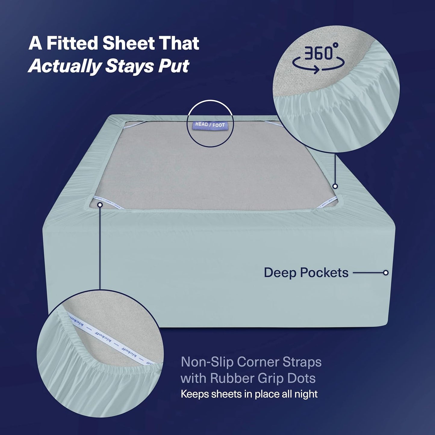 Kickoff Viscose Bamboo Sheets California King Size 4-pc 100% Organic Bamboo Viscose Bed Cooling Sheets Cal King Set Cool Bedding for hot Sleepers Sheet, Flat, Fitted, Pillowcases (Coastal Blue, CK)