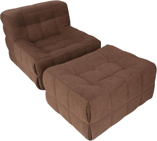 Bean Bag Chair - Memory Foam Bean Bag Chair for Adults, Comfy High-Resilience Single Sofa, Small Space Floor Chair, Chaise Lounge for Living Room, Bedroom (Dark Brown, Square+Ottoman)