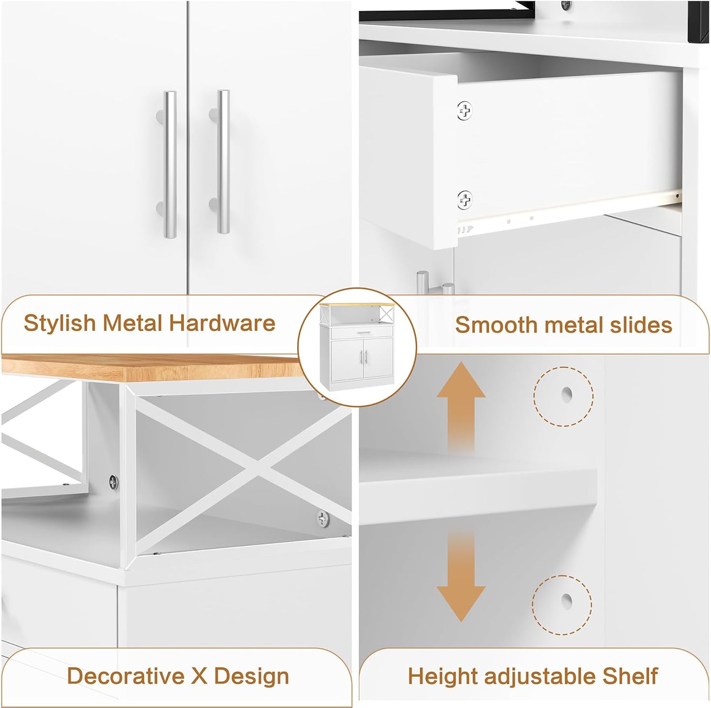 Shintenchi Kitchen Buffet Cabinet with Adjustable Shelf, Modern Kitchen Storage Cabinet,Farmhouse Coffee Bar Cabinet（White）